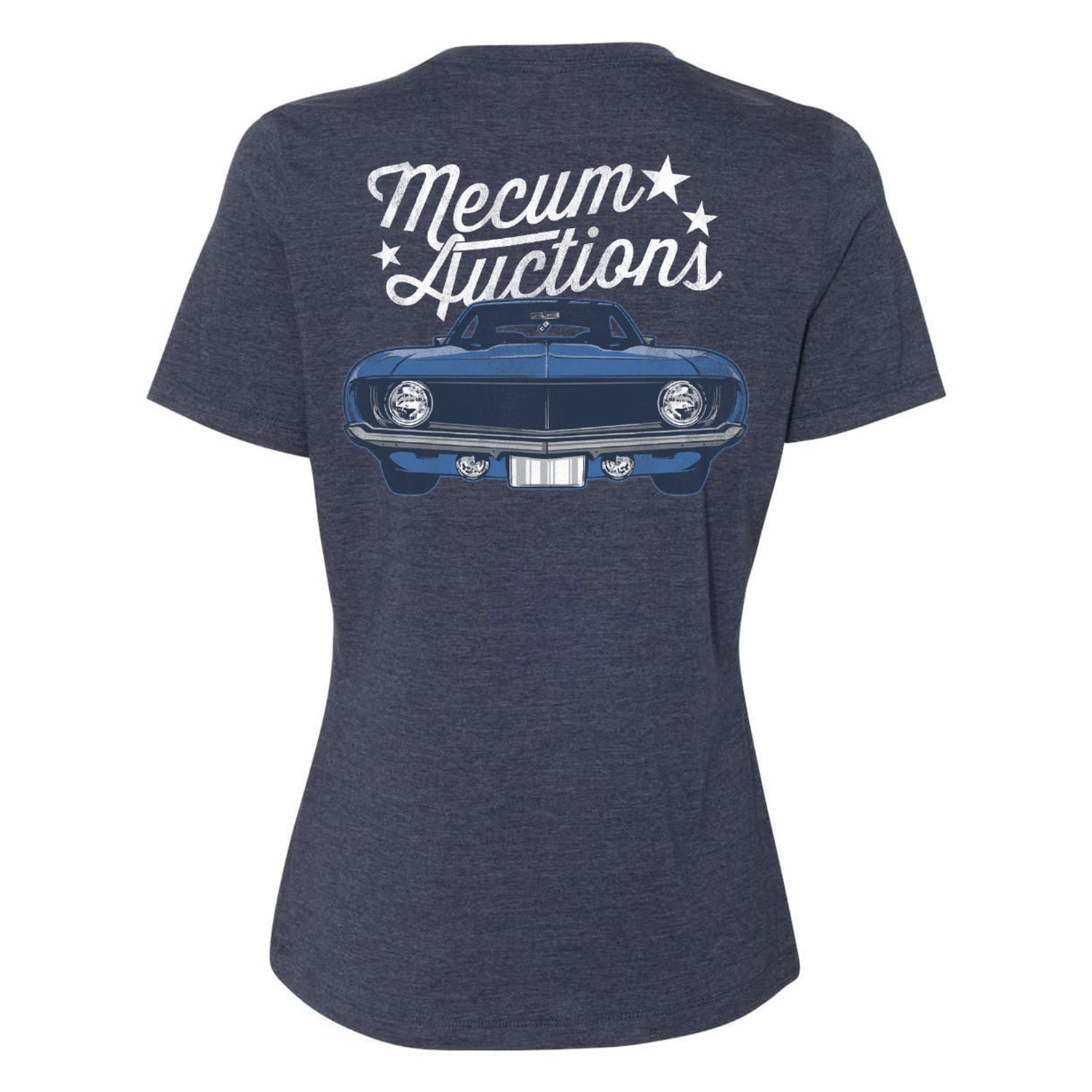 Mecum Auctions Ladies Heather Navy Vintage Car T-Shirt - Back View