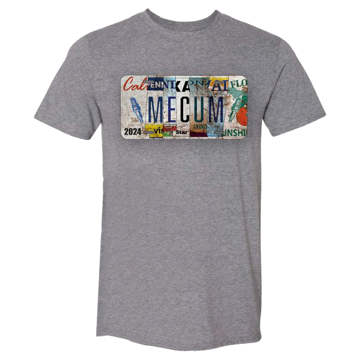 Mecum Auctions Light Grey License Plate T-Shirt - Front View