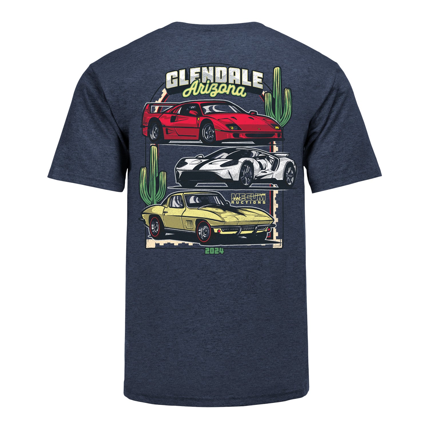 Mecum Auctions Heather Blue Glendale Triple Header Event T-Shirt in Blue - Back View