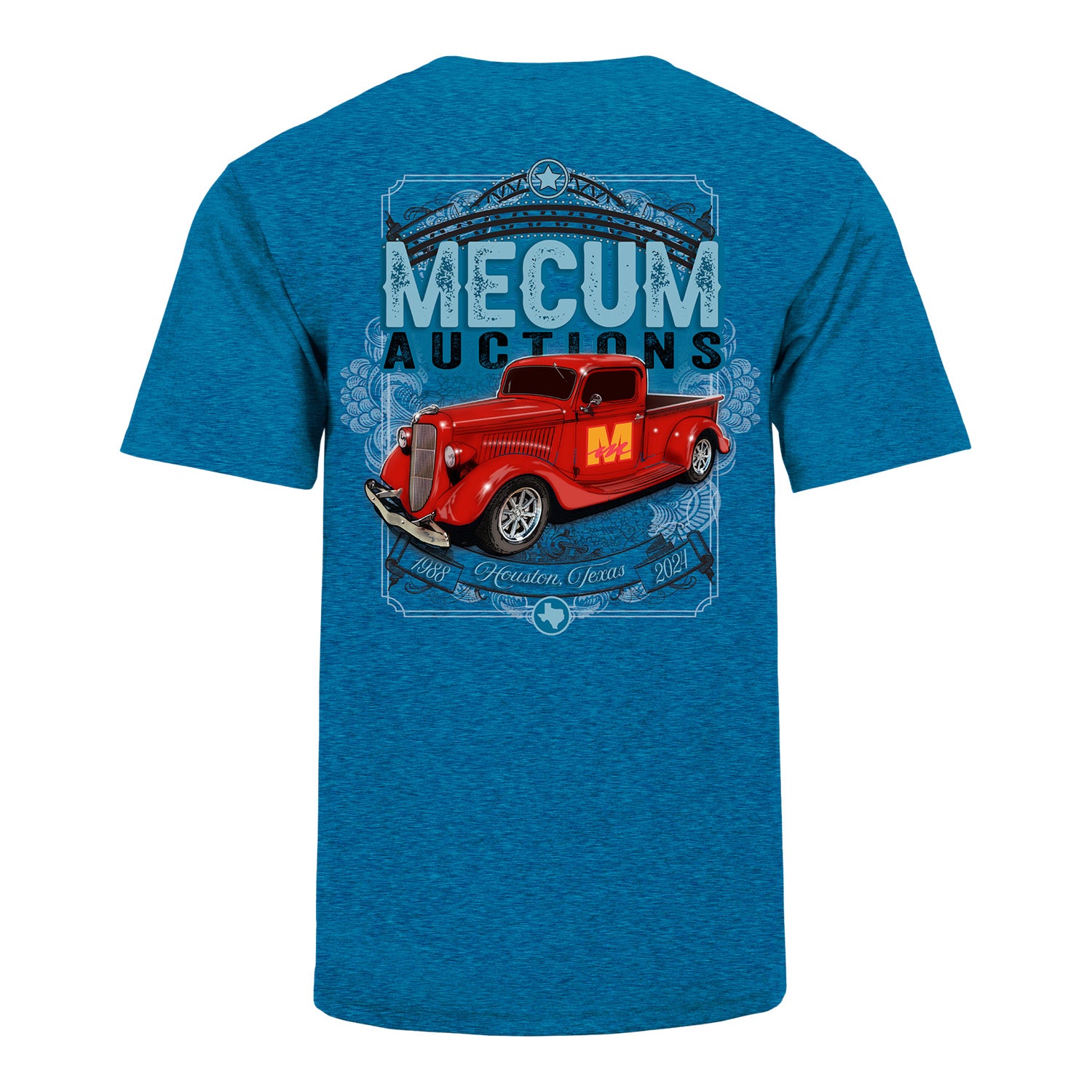 Mecum Auction Antique Sapphire Houston Event T-Shirt - Back View