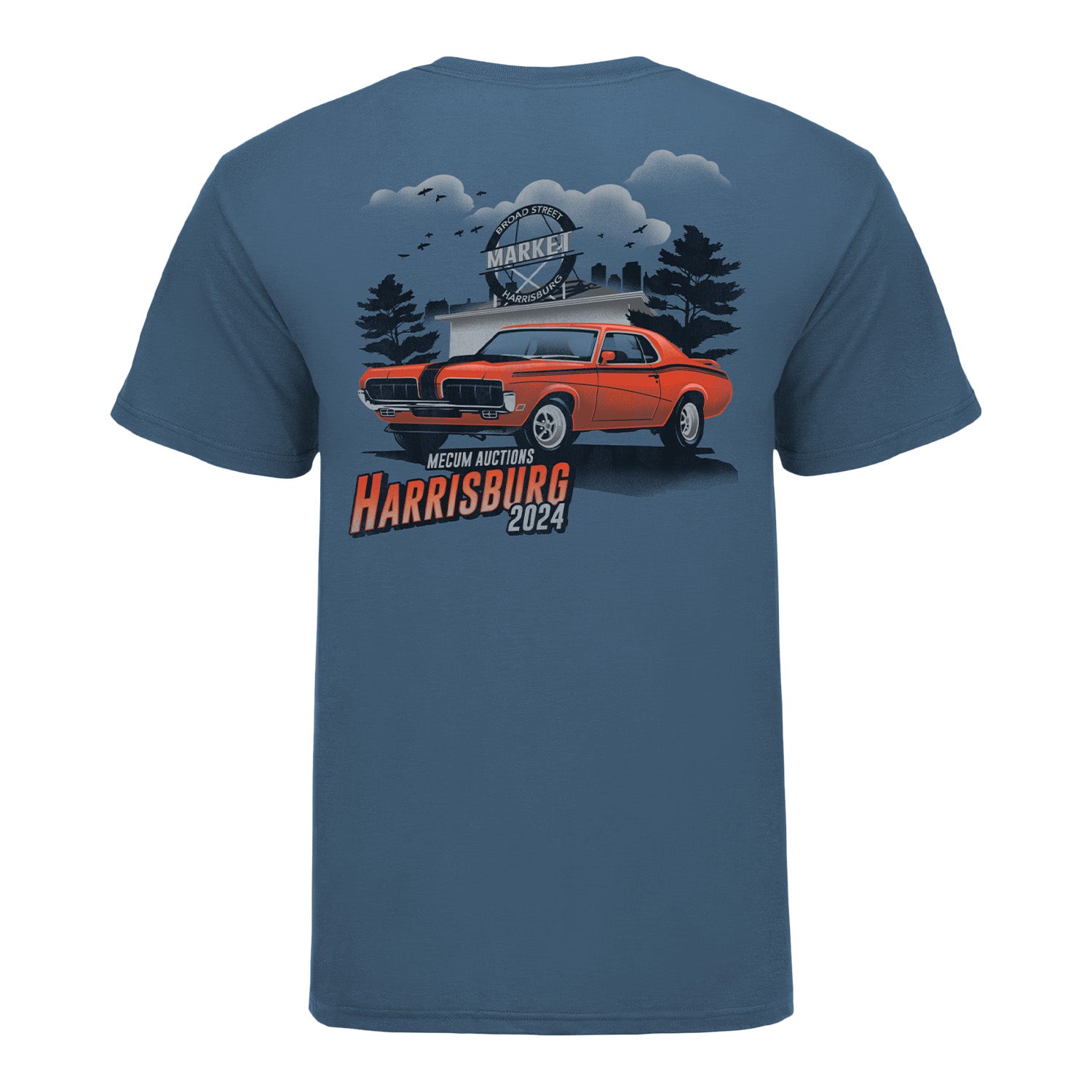 Mecum Auctions Indigo Blue Harrisburg Event T-Shirt - Back View