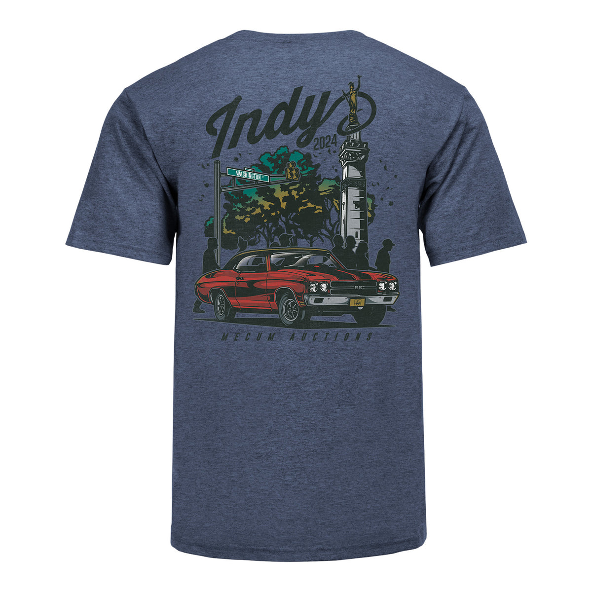 Mecum Auctions Heather Navy Indianapolis Fall Event T-Shirt - Back View