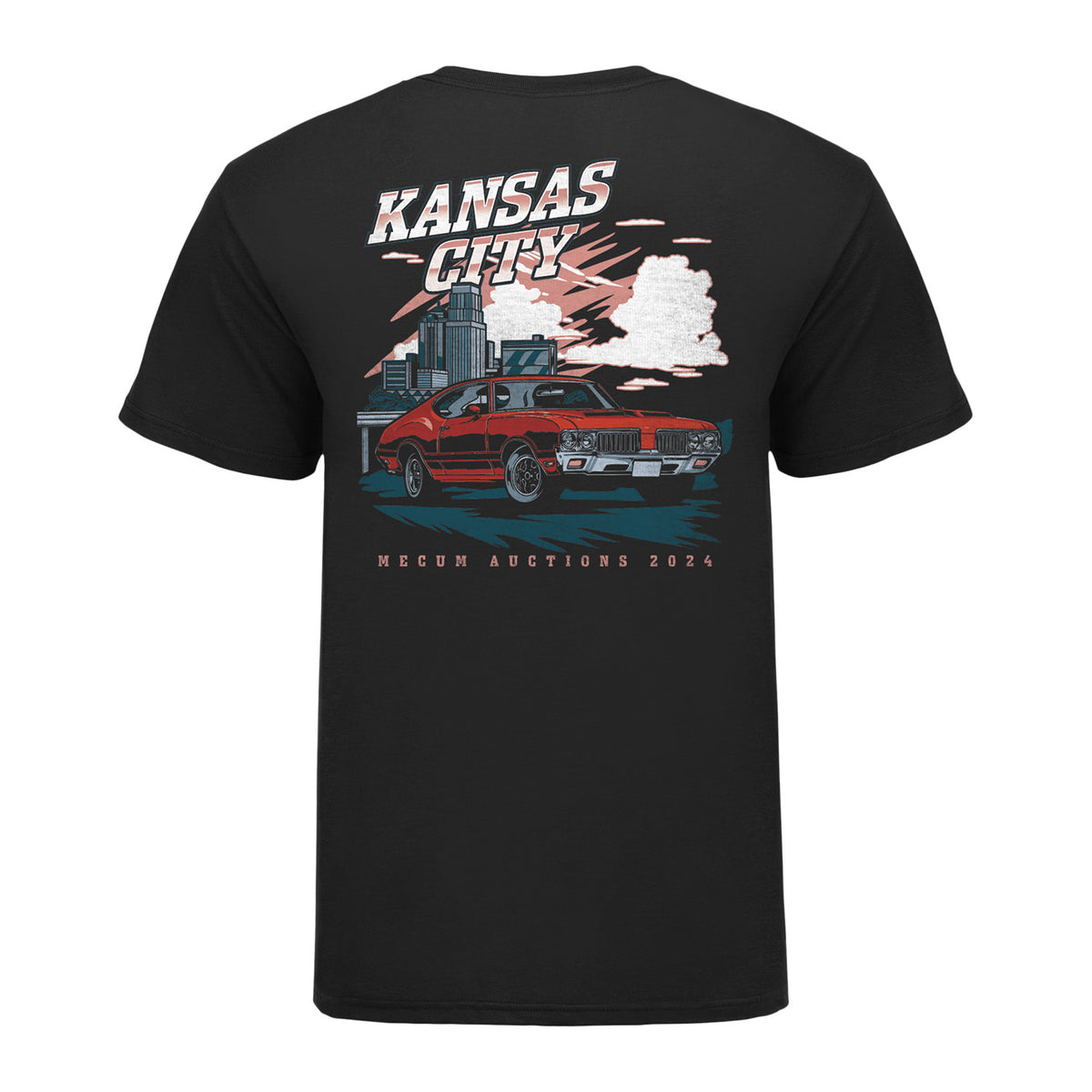 Mecum Auctions Black Kansas City Event T-Shirt - Back View