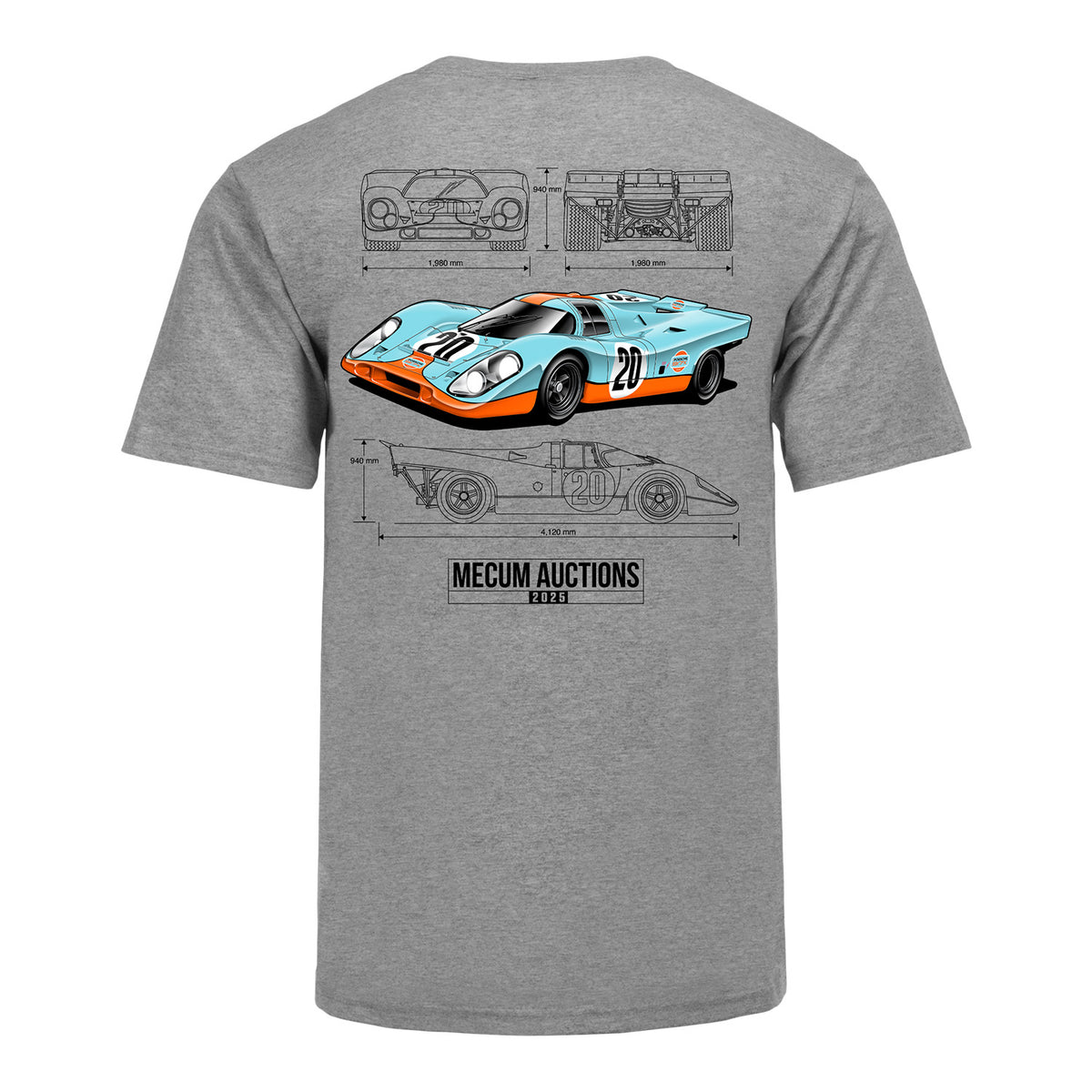 Mecume Auction Sports Grey McQueen Porsche 917k Blueprint T-Shirt - Back View