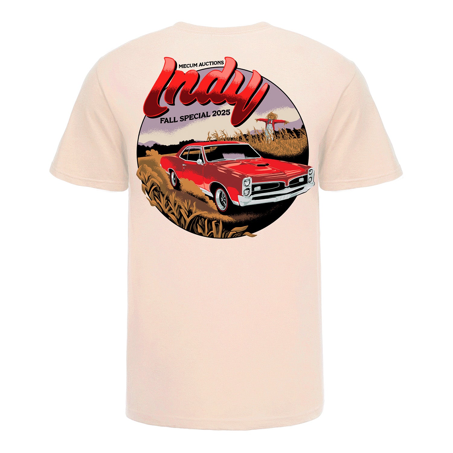 Mecum Auction Natural Indy Fall 70's Throwback GTO Event T-Shirt - Back View