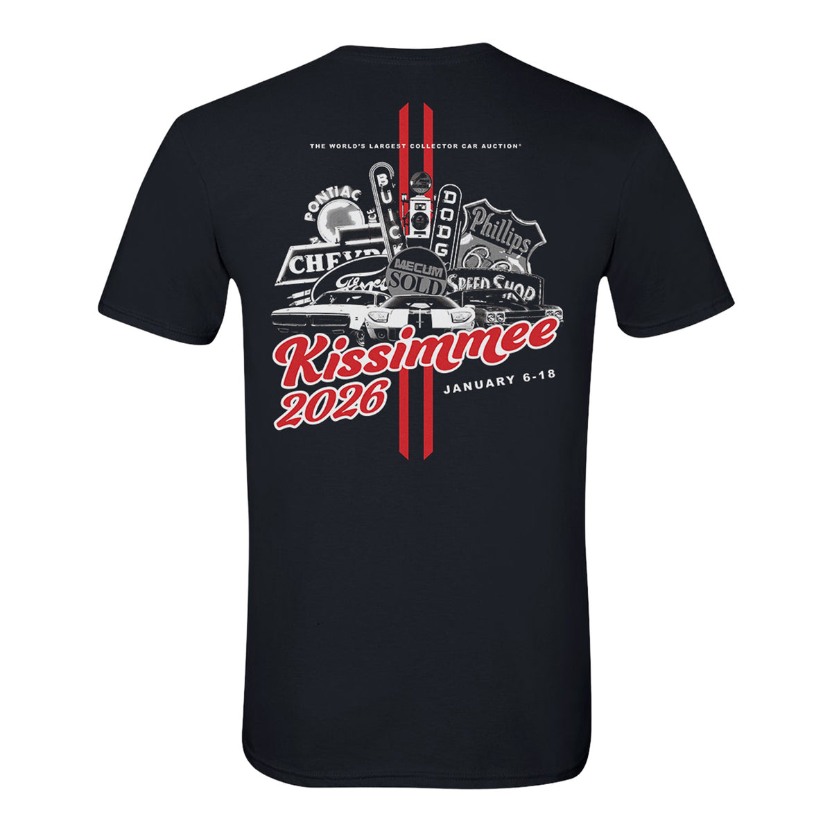 Mecum Auctions Kissimmee Event Collage Black T-Shirt - Back View