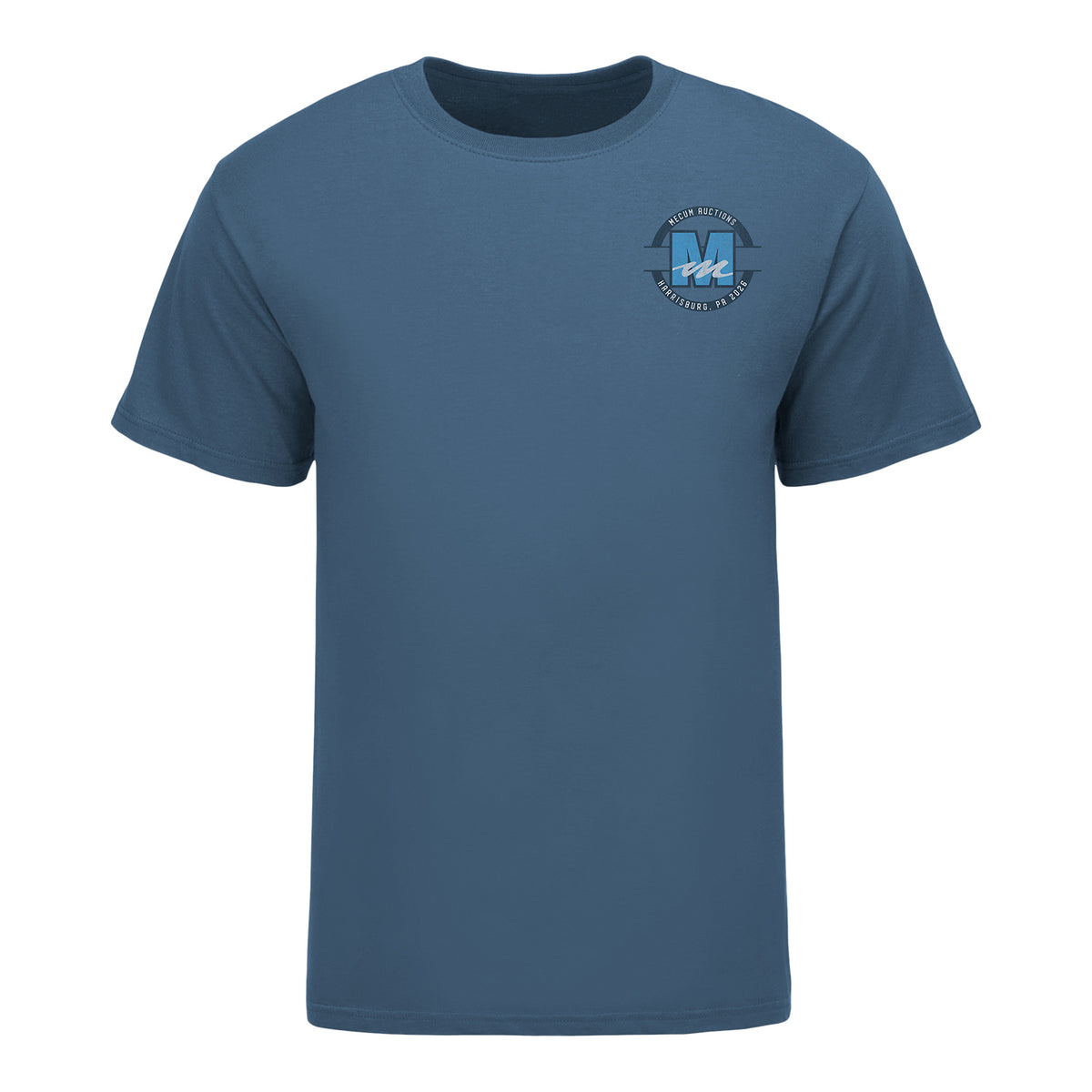 2026 MECUM Auctions Harrisburg Event Shirt in Blue - Front View