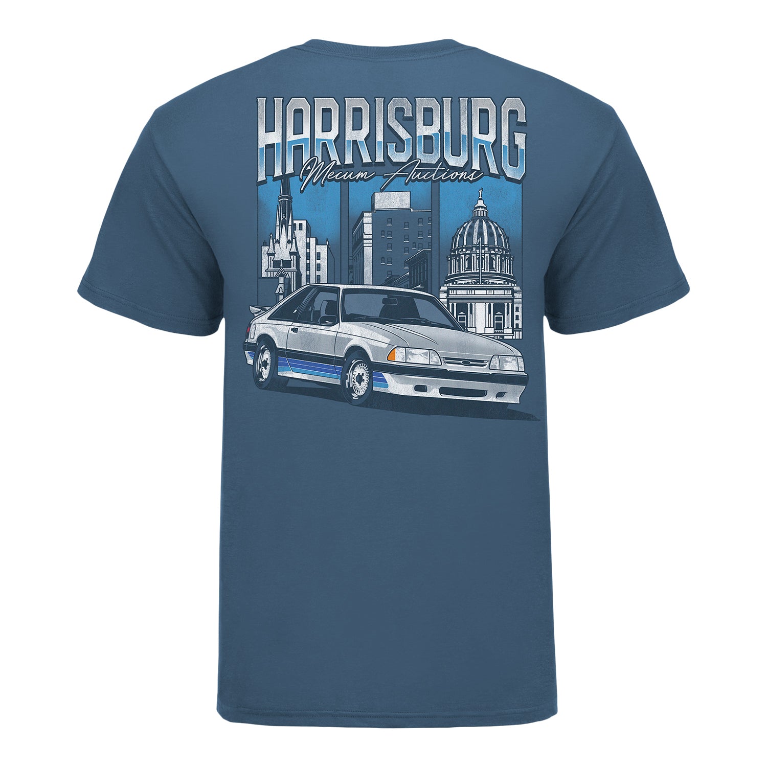 2026 MECUM Auctions Harrisburg Event Shirt in Blue - Back View