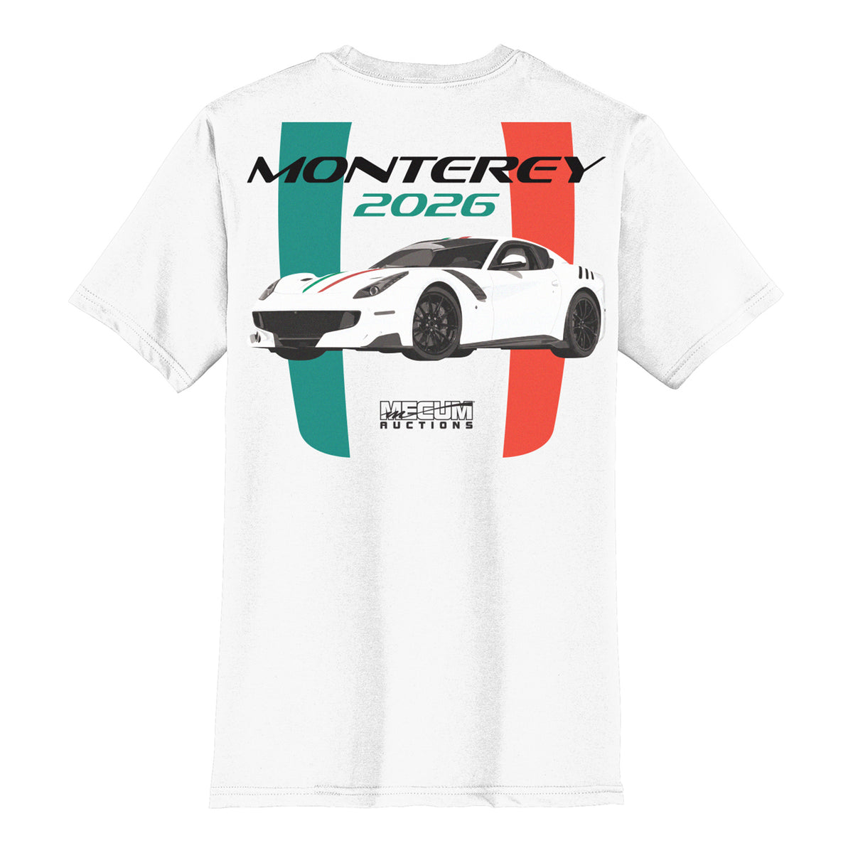 2026 MECUM Auctions Monterey Event Shirt in White - Back View