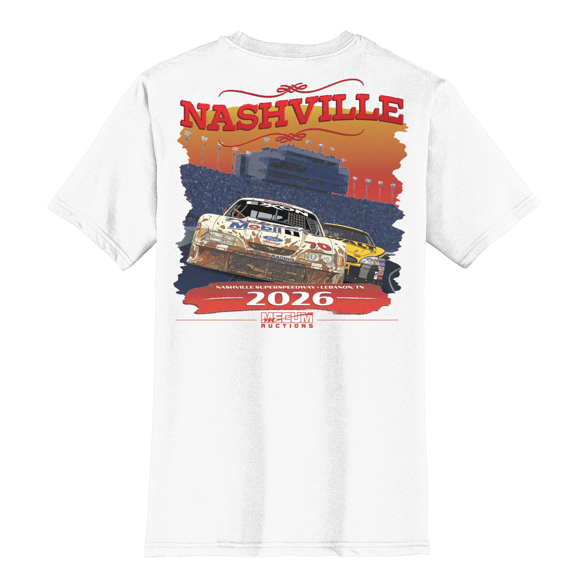 2026 MECUM Nashville Stockcar Event Shirt in White - Back View