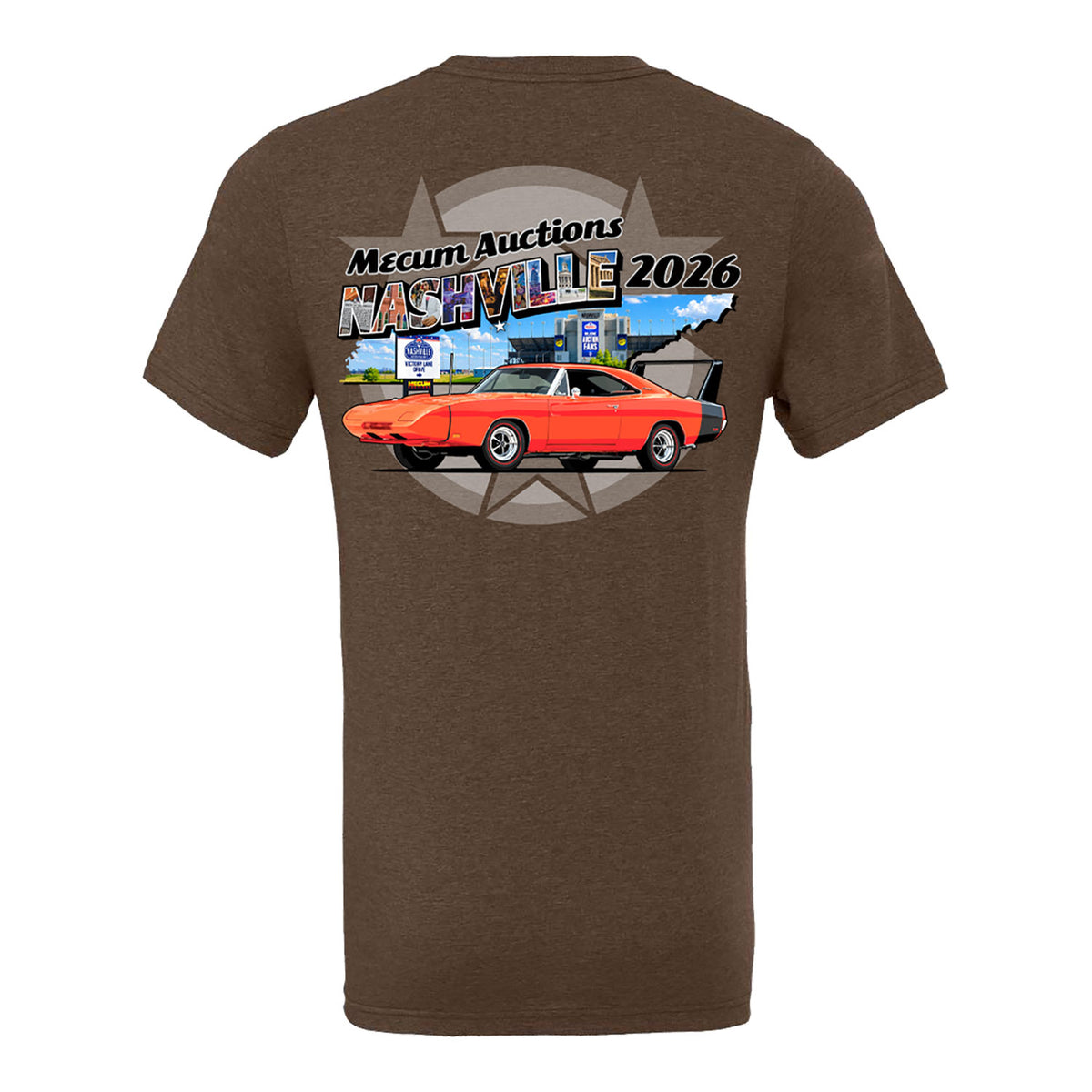 2026 MECUM Nashville Daytona Muscle Car Event Shirt in Brown - Back View