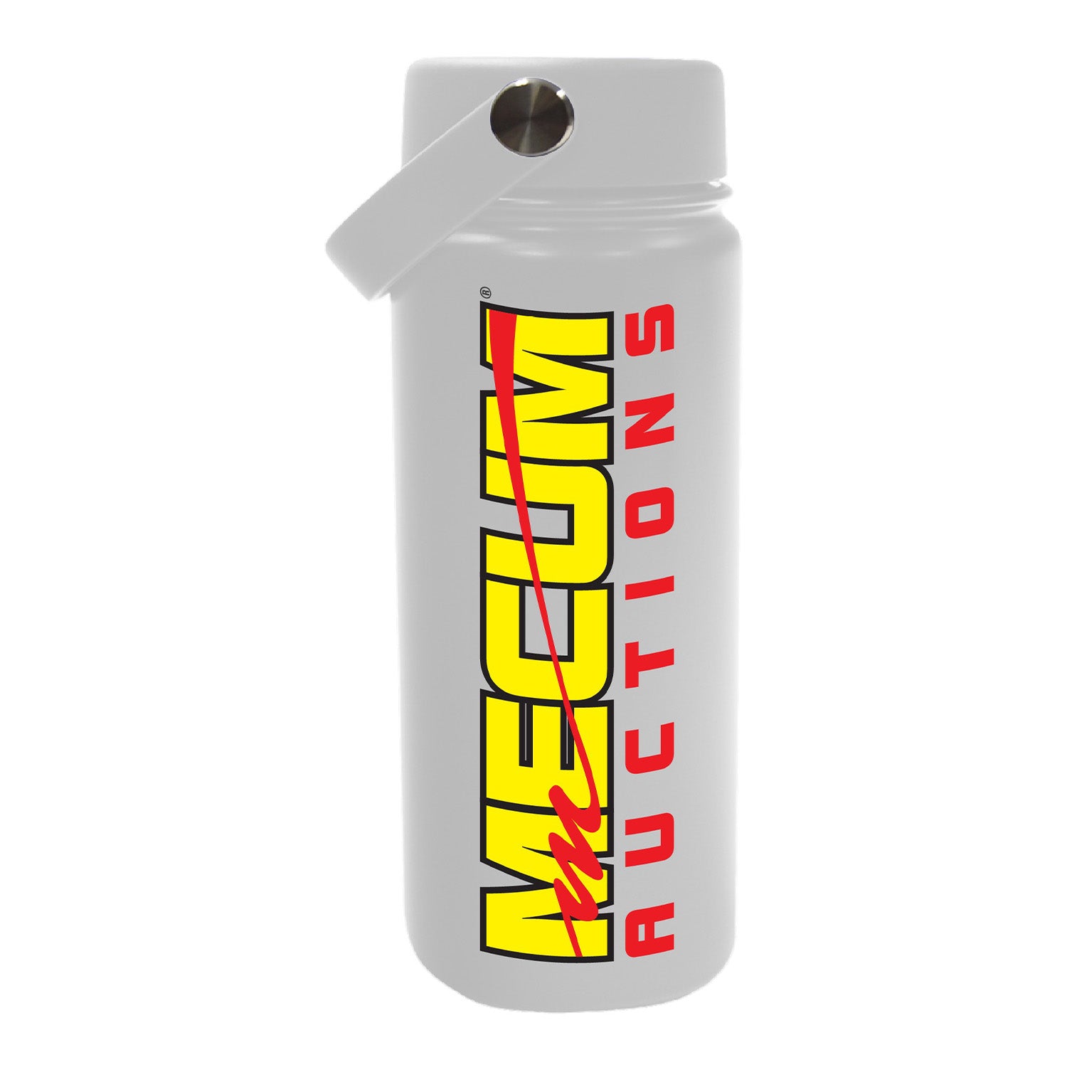 Mecum Auction White Water Bottle - Front View