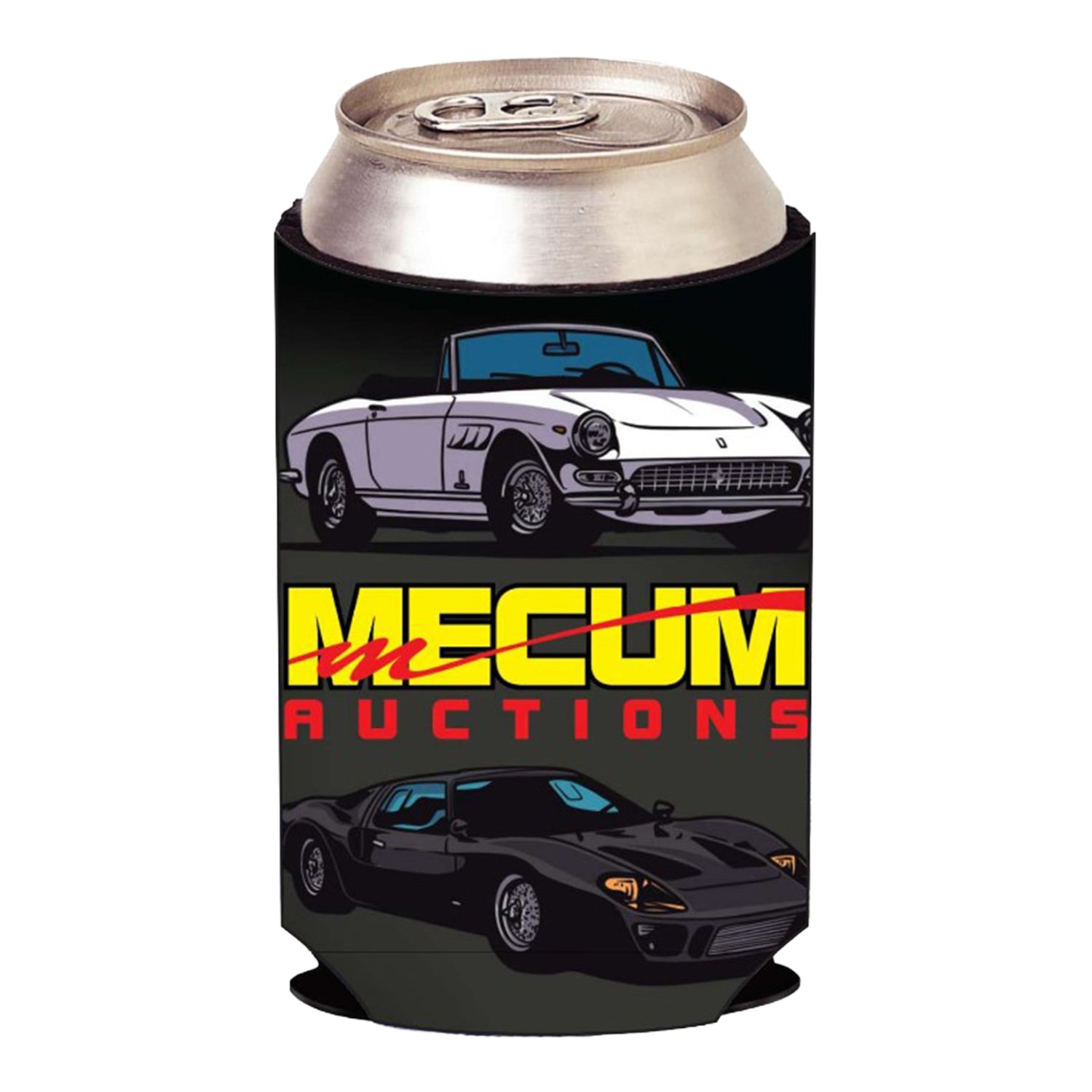 Mecum Auction Car Lot 12 oz Can Cooler - Front View