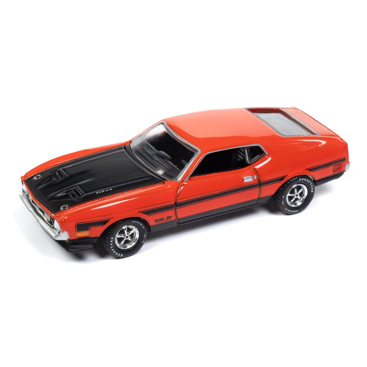 1971 Ford Mustang Boss 351 1:64 Diecast in Red and Black - Angled Left Side View