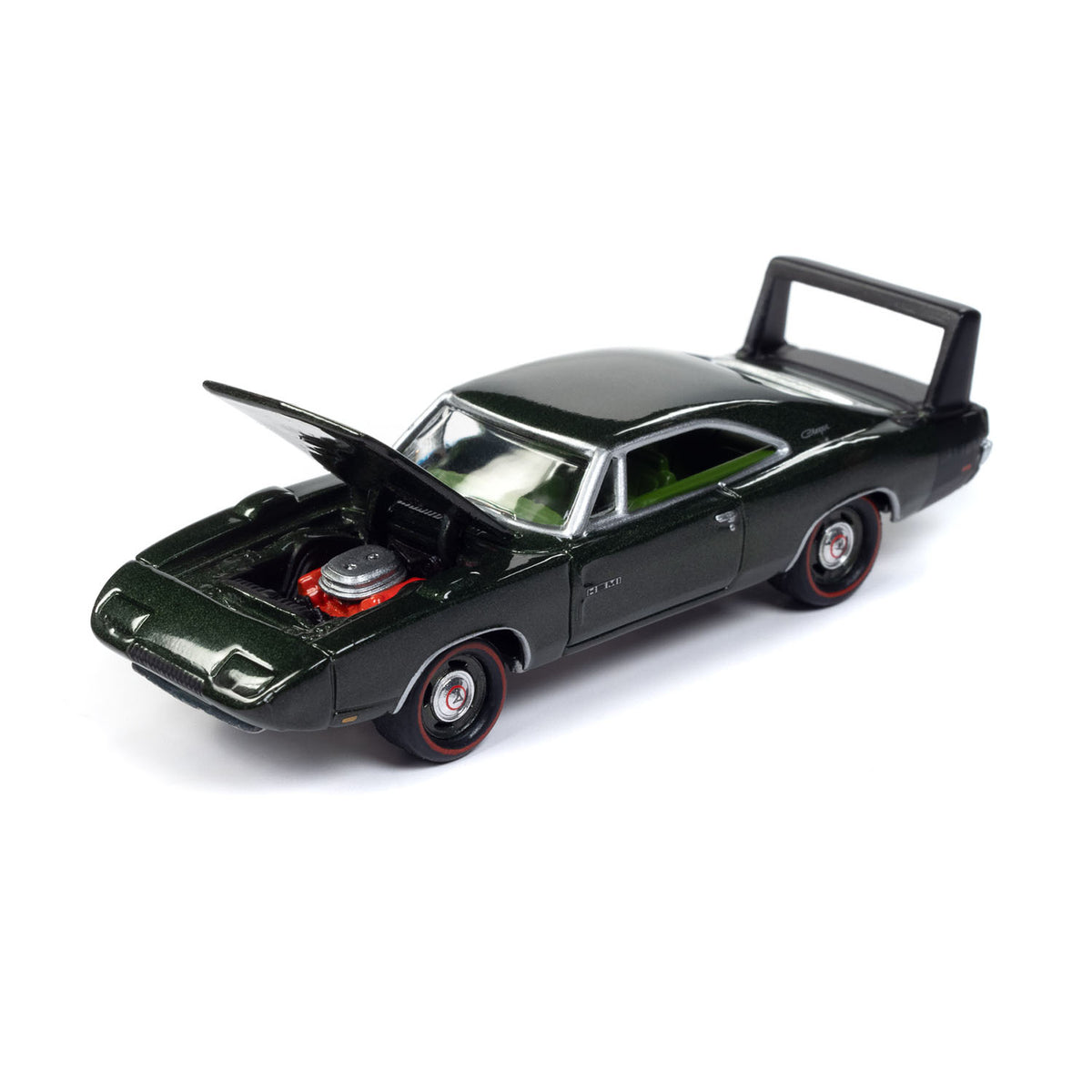 1969 Dodge Charger 1:64 Diecast in Black - Angled Left Side Hood Open View