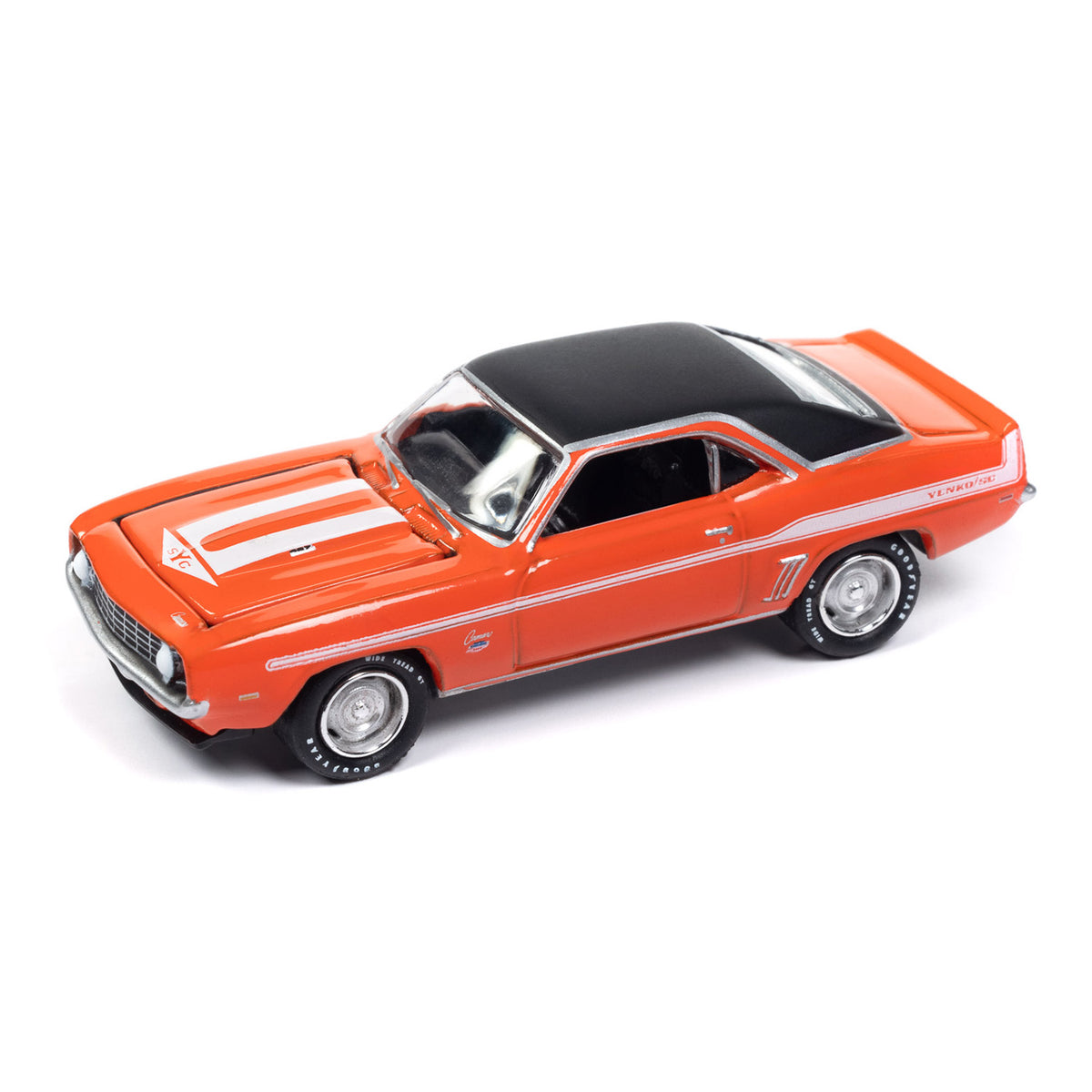 1969 Chevy Yenko Camaro 1:64 Diecast in Orange and Black - Angled Left Side View
