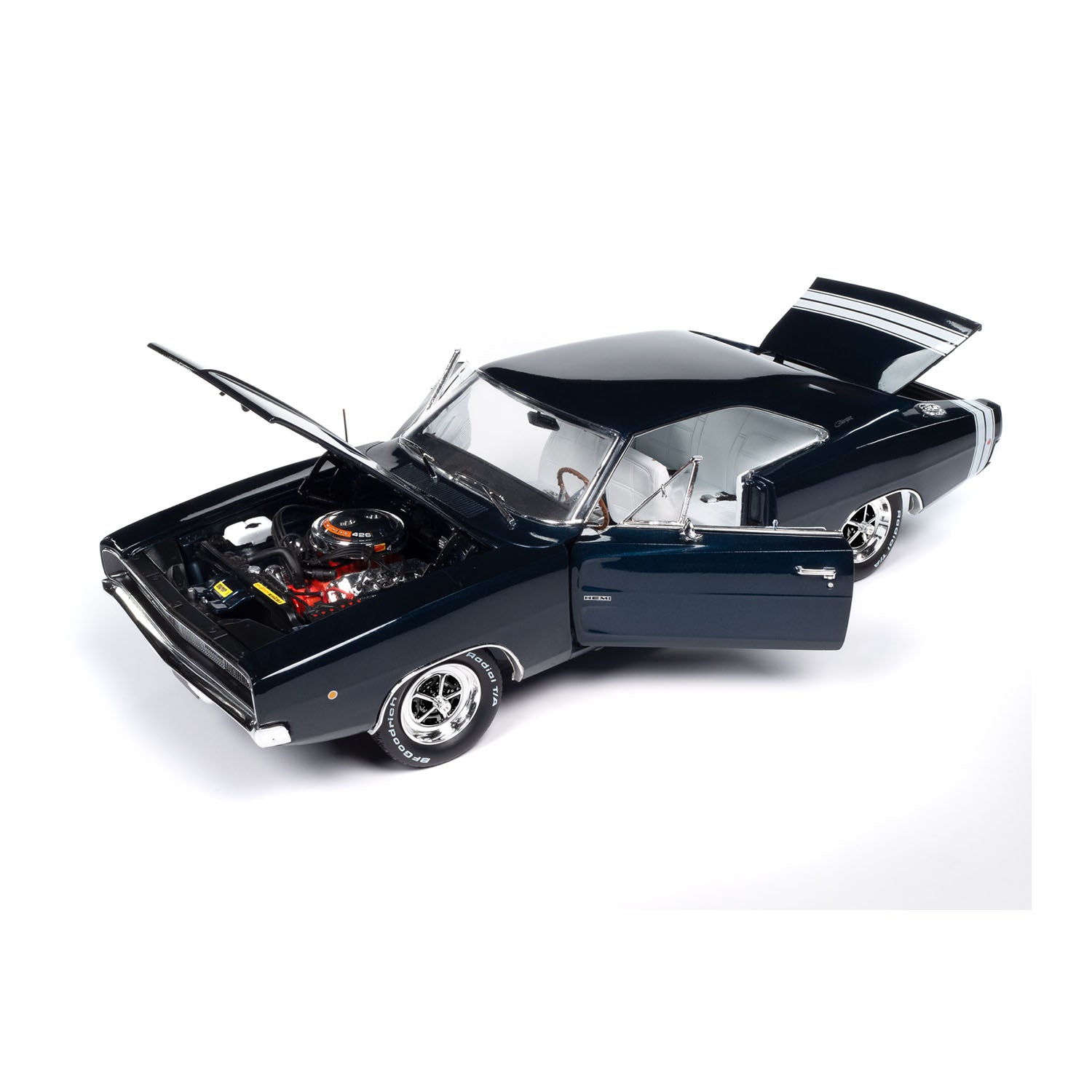 1968 Dodge Charger R/T 1:64 Diecast in Blue - Angled Left Side View
