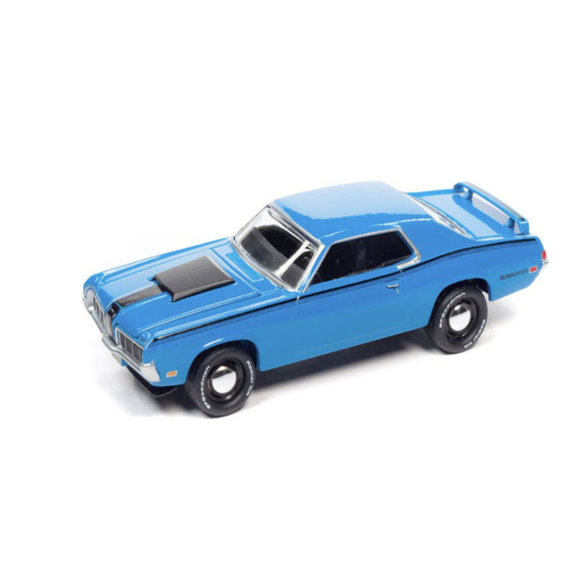 Mecum Auctions &#39;70 Mercury Cougar Eliminator Blue 1:64 Diecast - Angled Left Side View