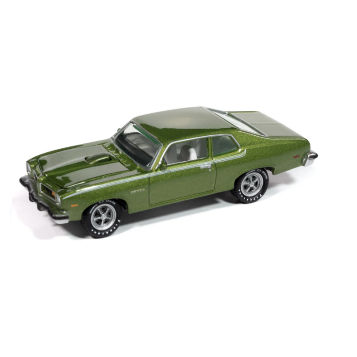 Mecum Auctions &#39;74 Pontiac GTO Green Diecast - Angled Left Side View