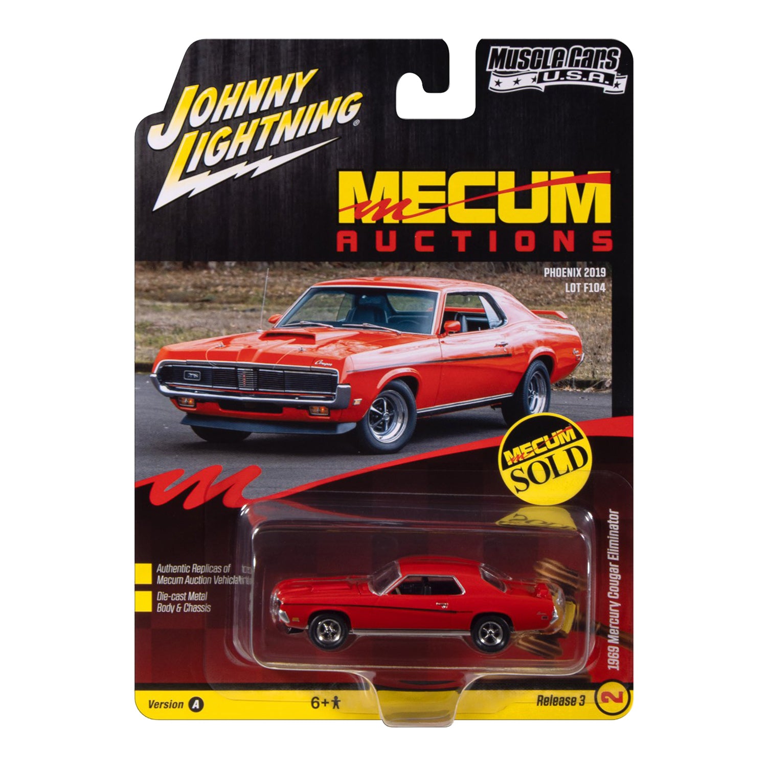 Mecum Auctions '69 Mercury Cougar Eliminator Orange 1:64 Die-Cast - Front Package View