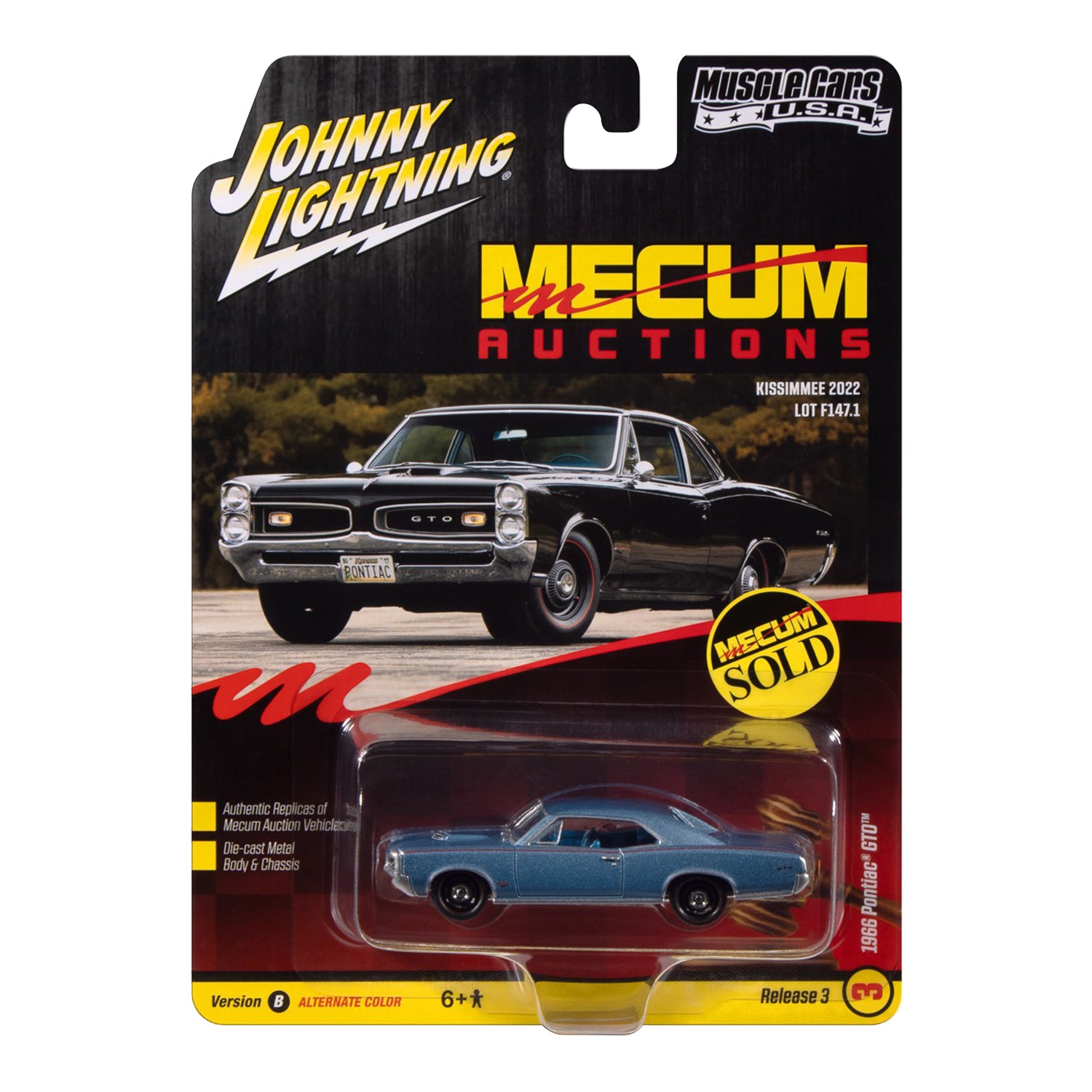 Mecum Auctions '66 Pontiac GTO Blue 1:64 Die-Cast - Front View