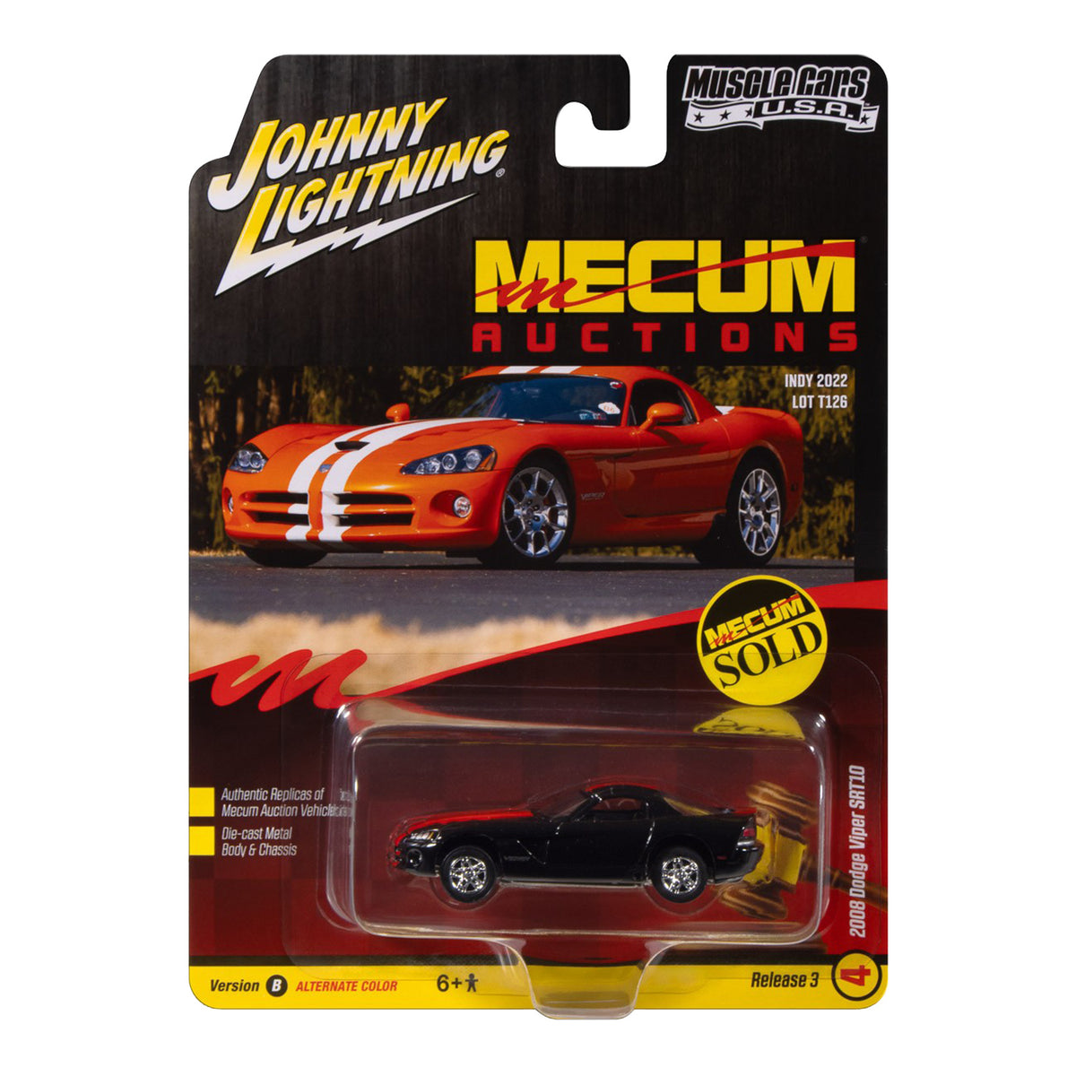 Mecum Auctions '08 Dodge Viper SRT10 Black 1:64 Die-Cast - Package View