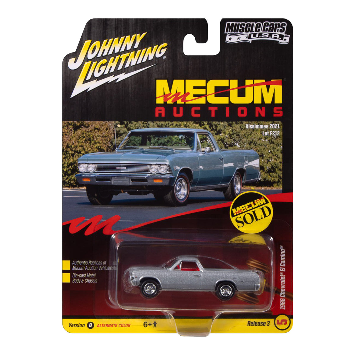 Mecum Auctions '66 Chevy El Camino Grey 1:64 Die-Cast - Package View