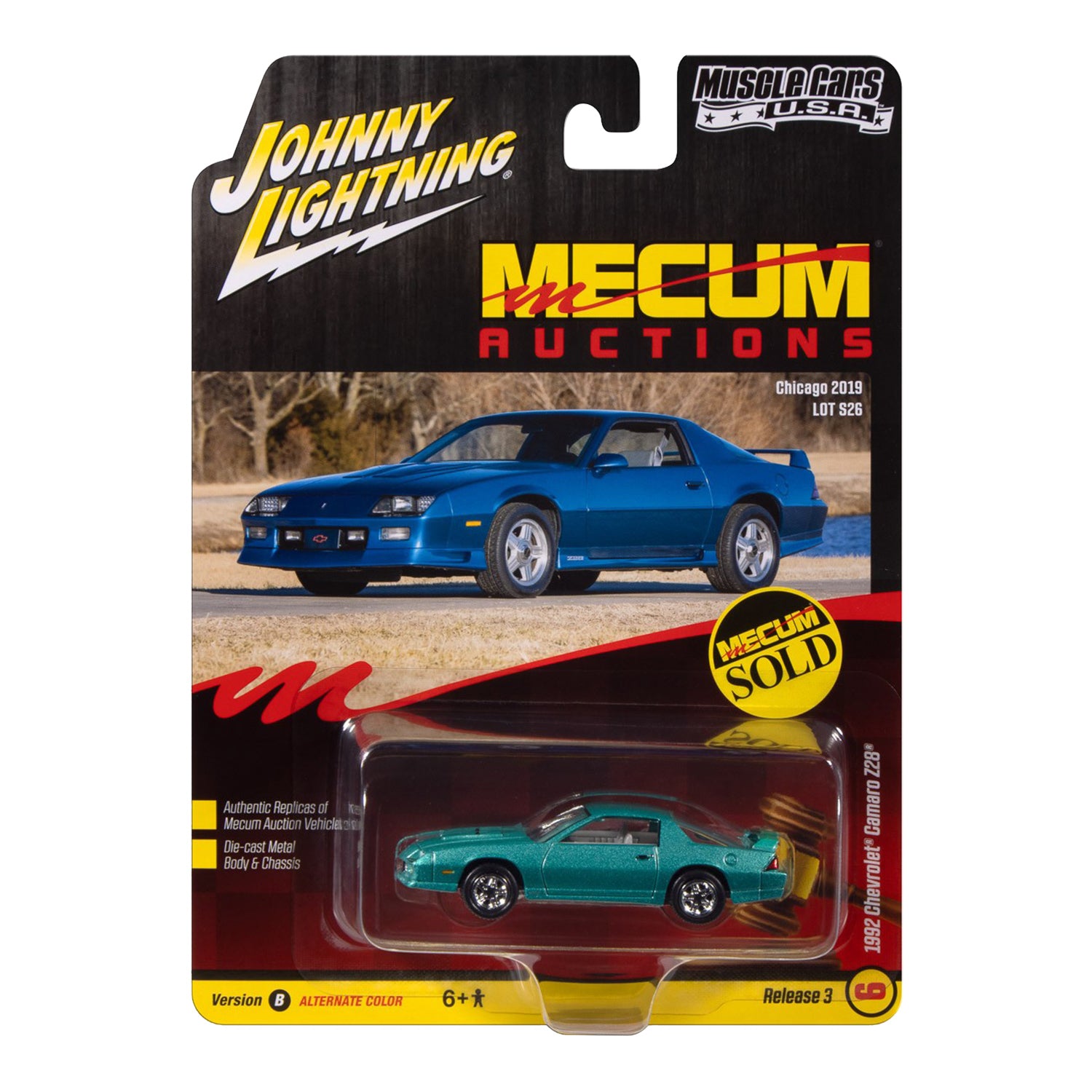 Mecum Auctions '92 Chevy Camaro Z28 Green 1:64 Die-Cast - Front View