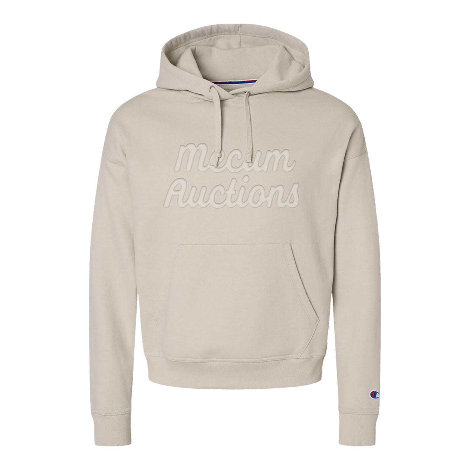 Mecum Auction Ladies Puff Painted Sand Long Sleeve Hoodie in Tan - Front View