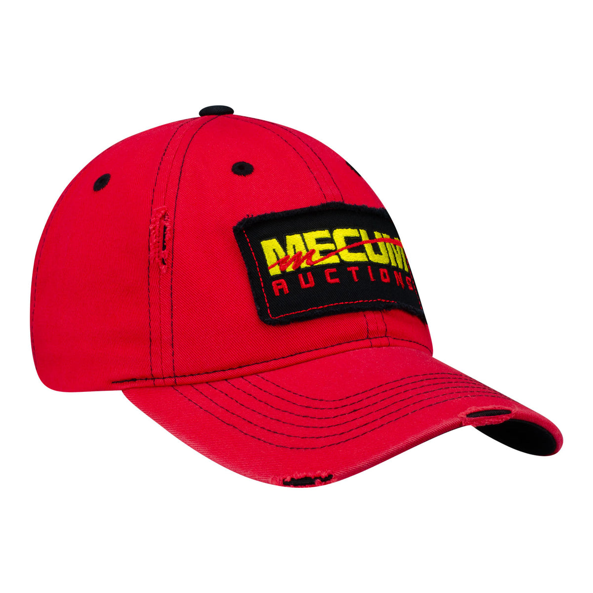 Mecum Auction Red Distressed Unstructured Hat - Angled Right Side View