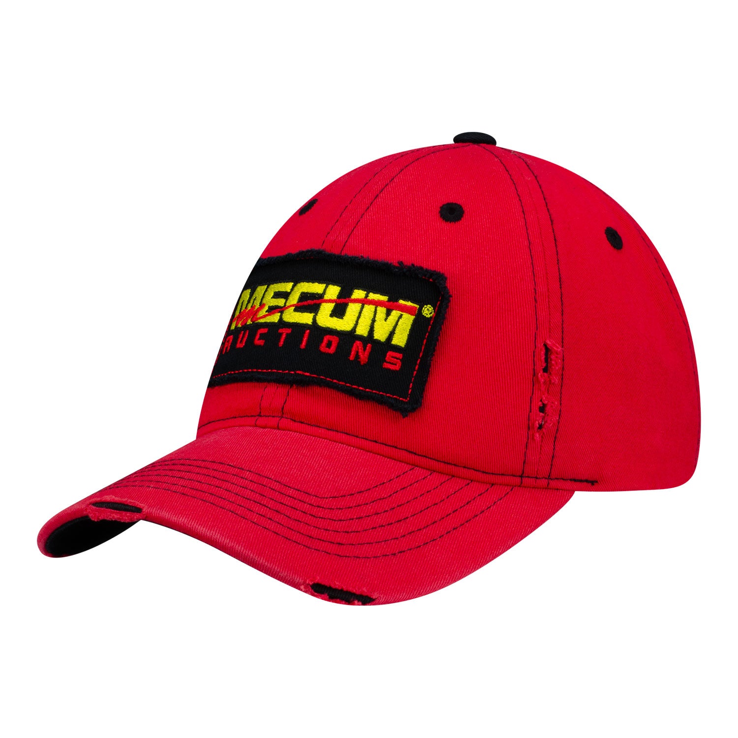 Mecum Auction Red Distressed Unstructured Hat - Angled Left Side View