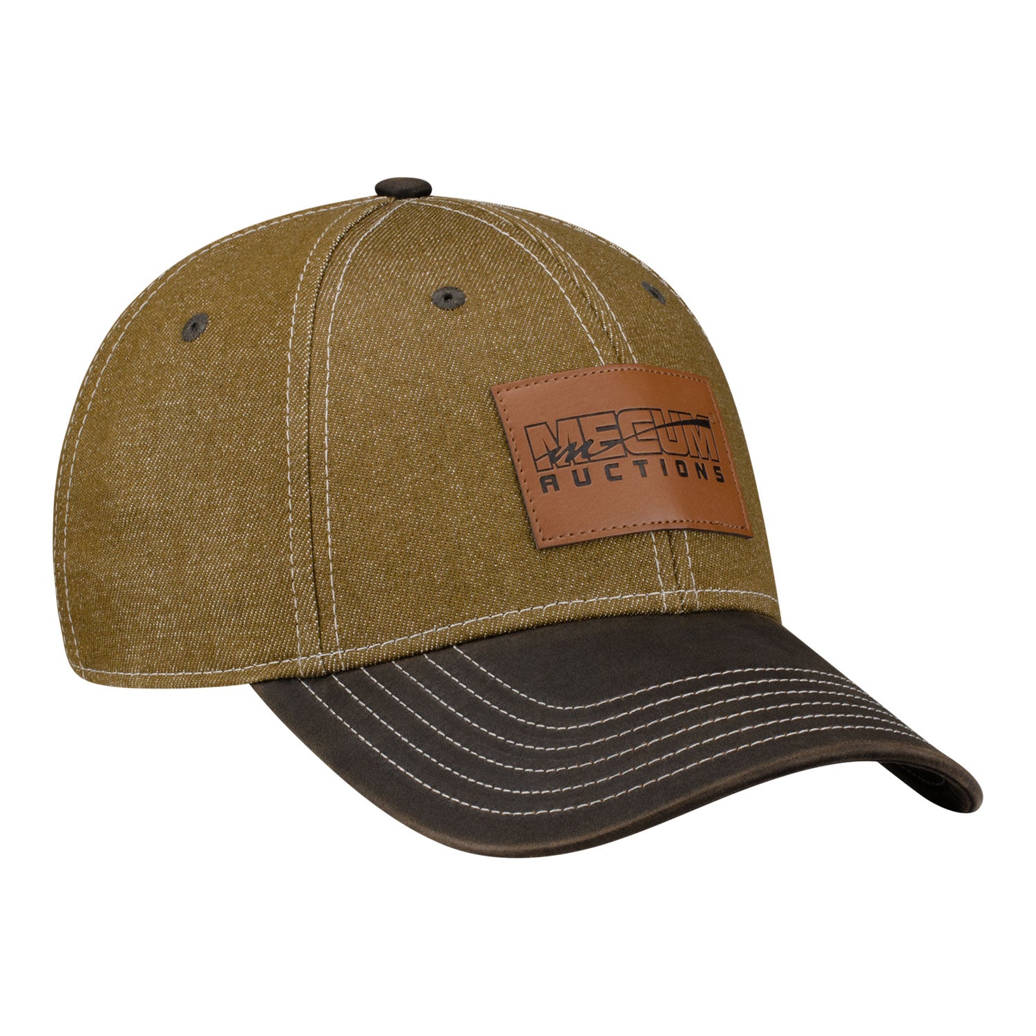 Mecum Auction Brown Structured Leather Patch Hat - Angled Left Side View