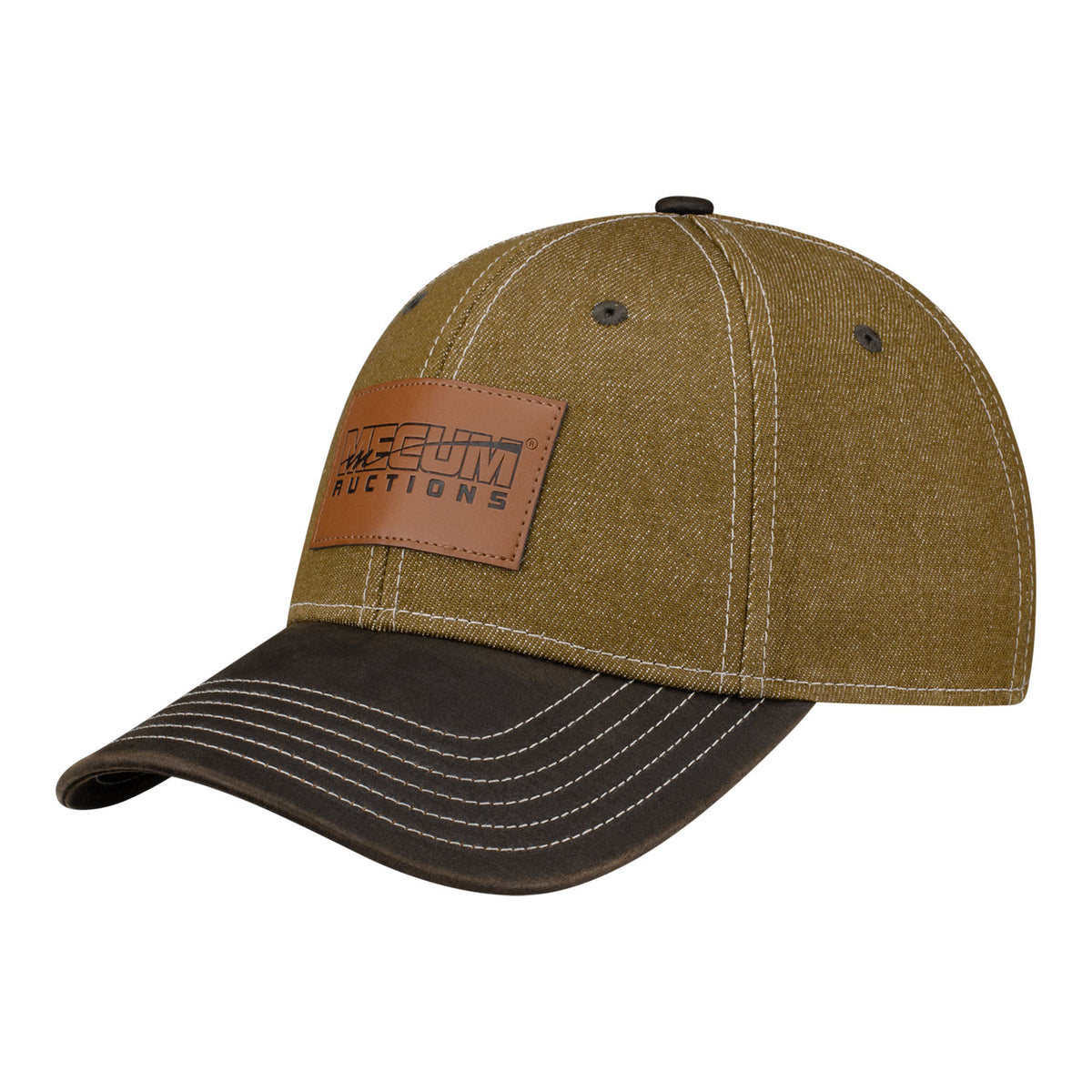 Mecum Auction Brown Structured Leather Patch Hat - Angled Left Side View