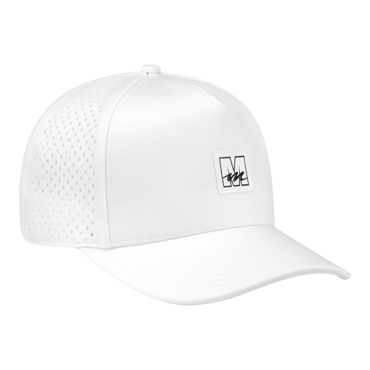 Mecum Auction White Performance Stitched Hat - Angled Right Side View