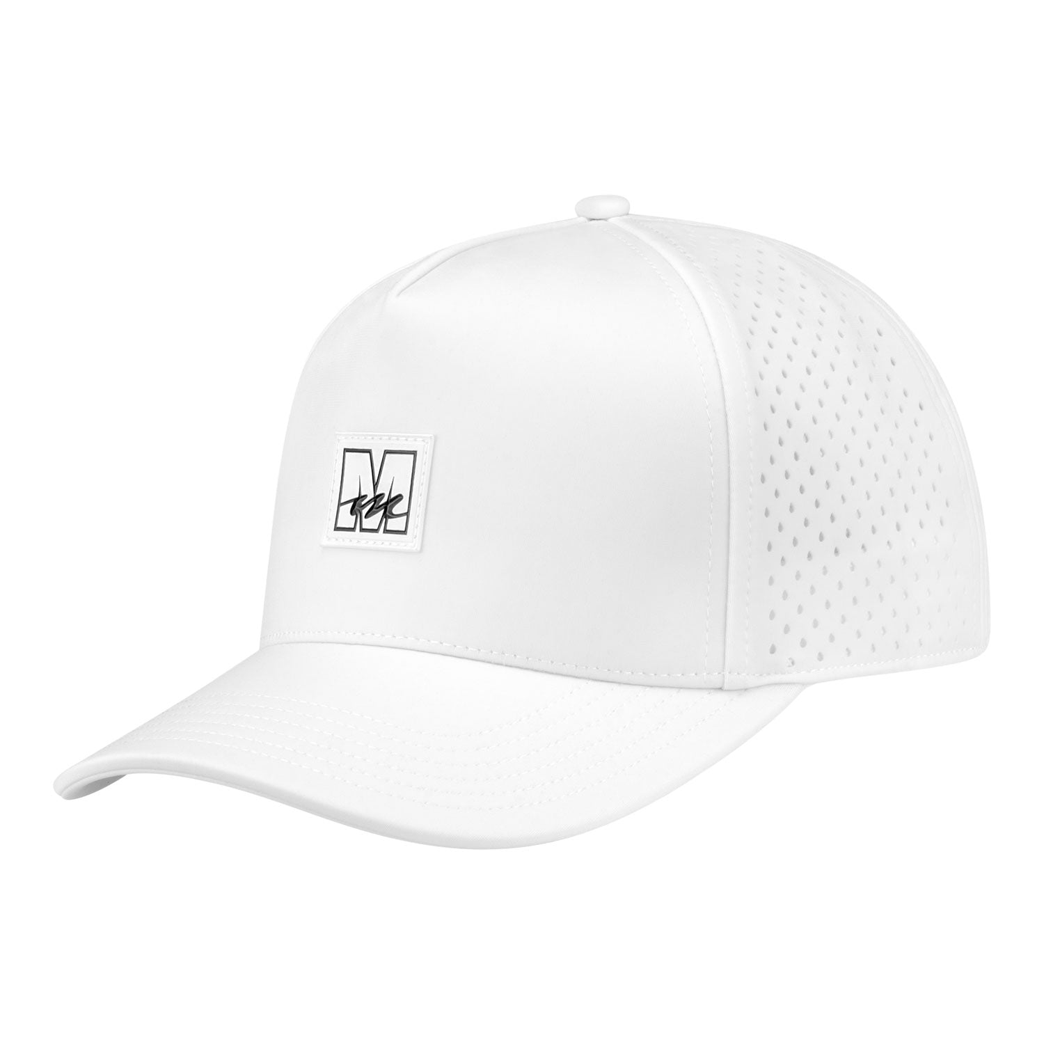 Mecum Auction White Performance Stitched Hat - Angled Left Side View