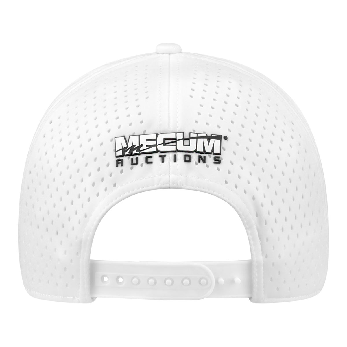 Mecum Auction White Performance Stitched Hat - Back View