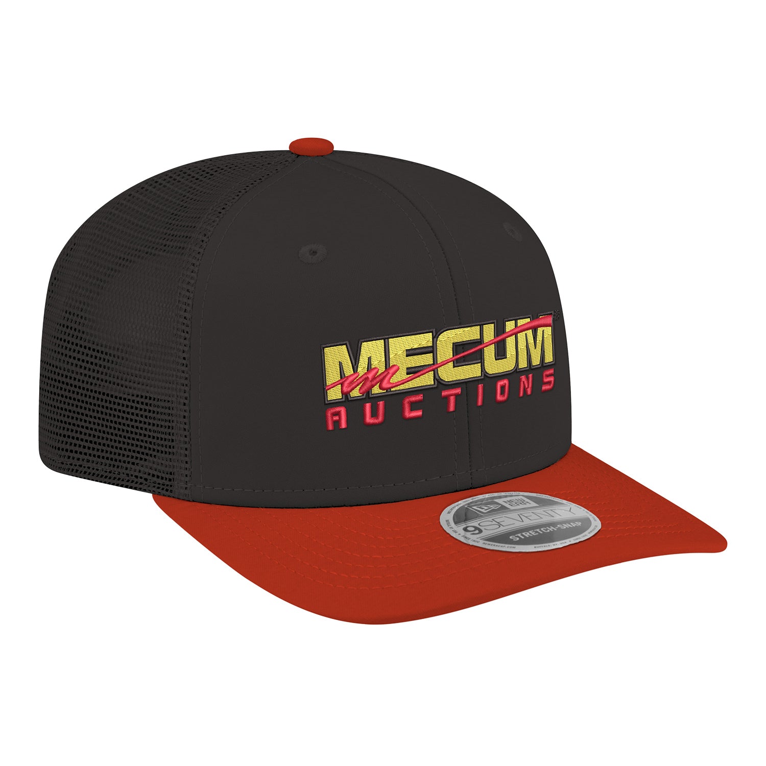 Mecum Auctions New Era 970SS Trucker Hat In Black, Red & Yellow - Angled Left Side View