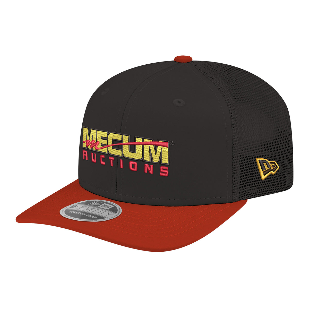 Mecum Auctions New Era 970SS Trucker Hat In Black, Red & Yellow - Angled Left Side View