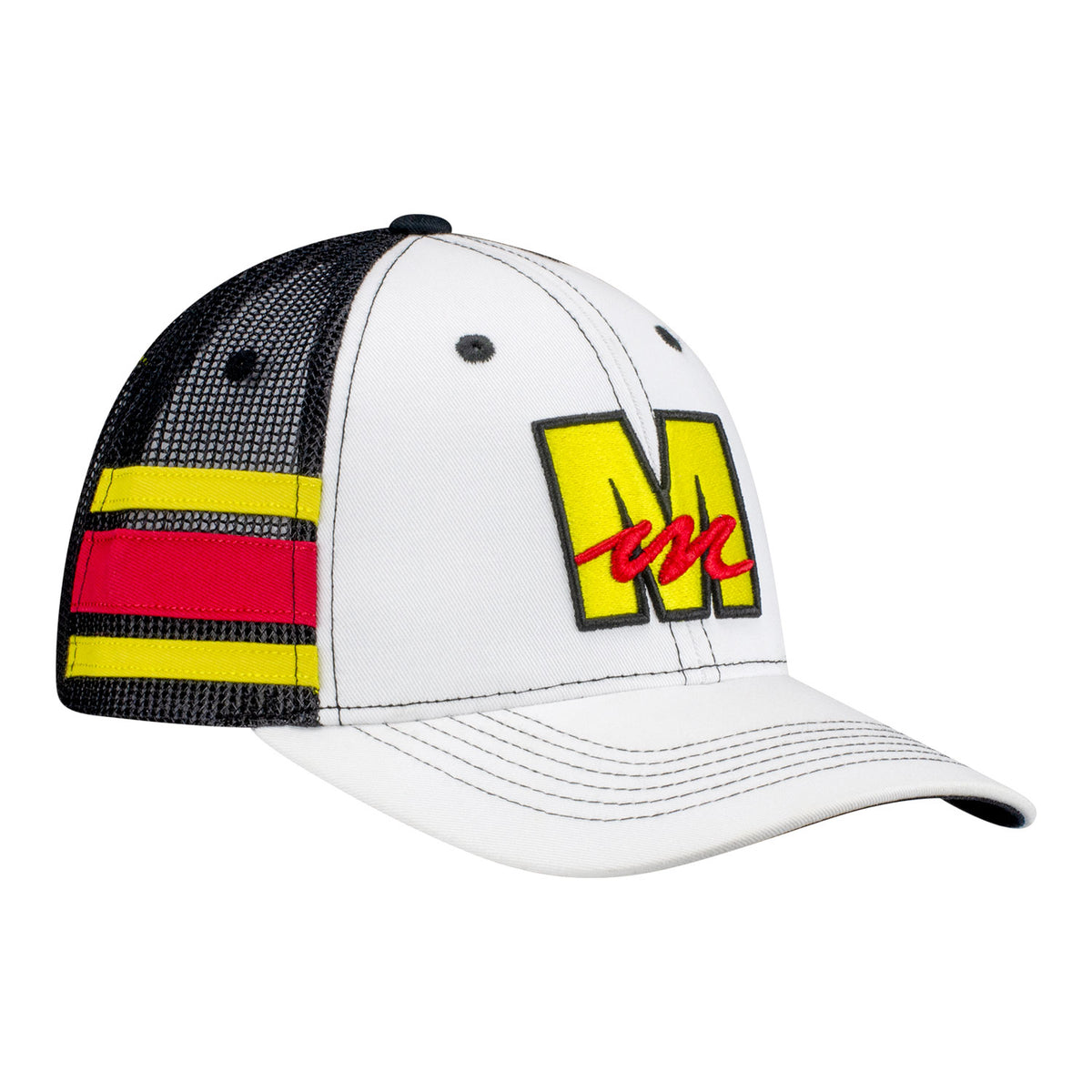 Mecum Auctions Stripe Meshback Hat in White - Front Right View