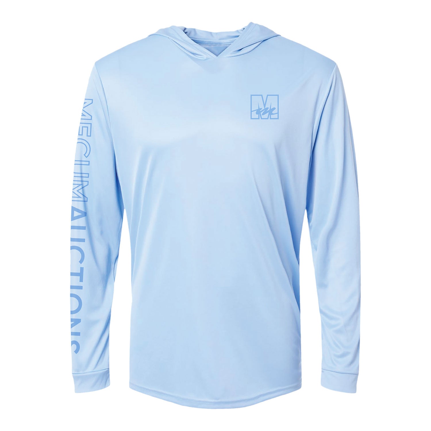 Mecum Auction Mens Blue Mist Long Sleeve Hooded Pullover - Front View