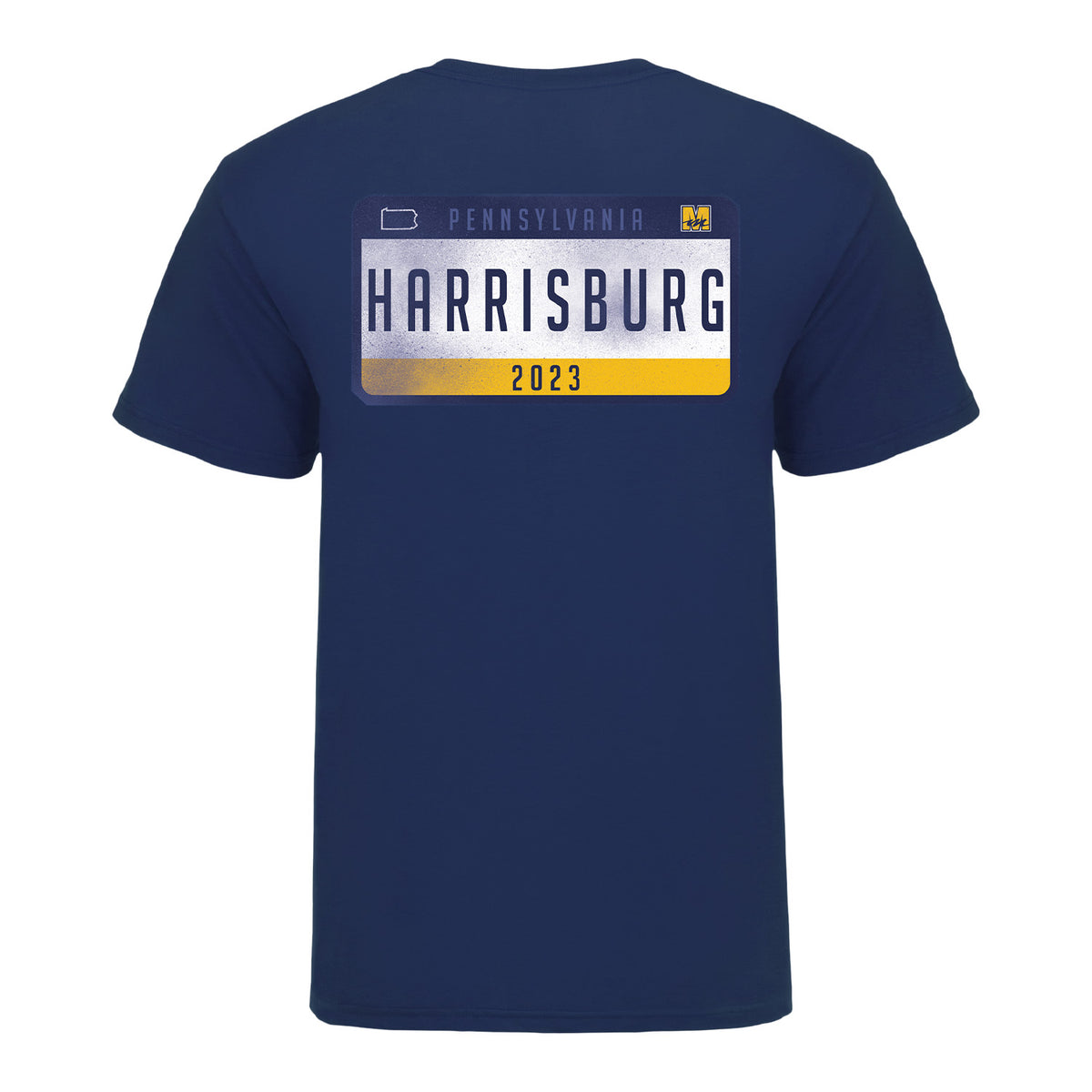 Mecum Auctions Blue Harrisburg Name Drop T-Shirt - Back View