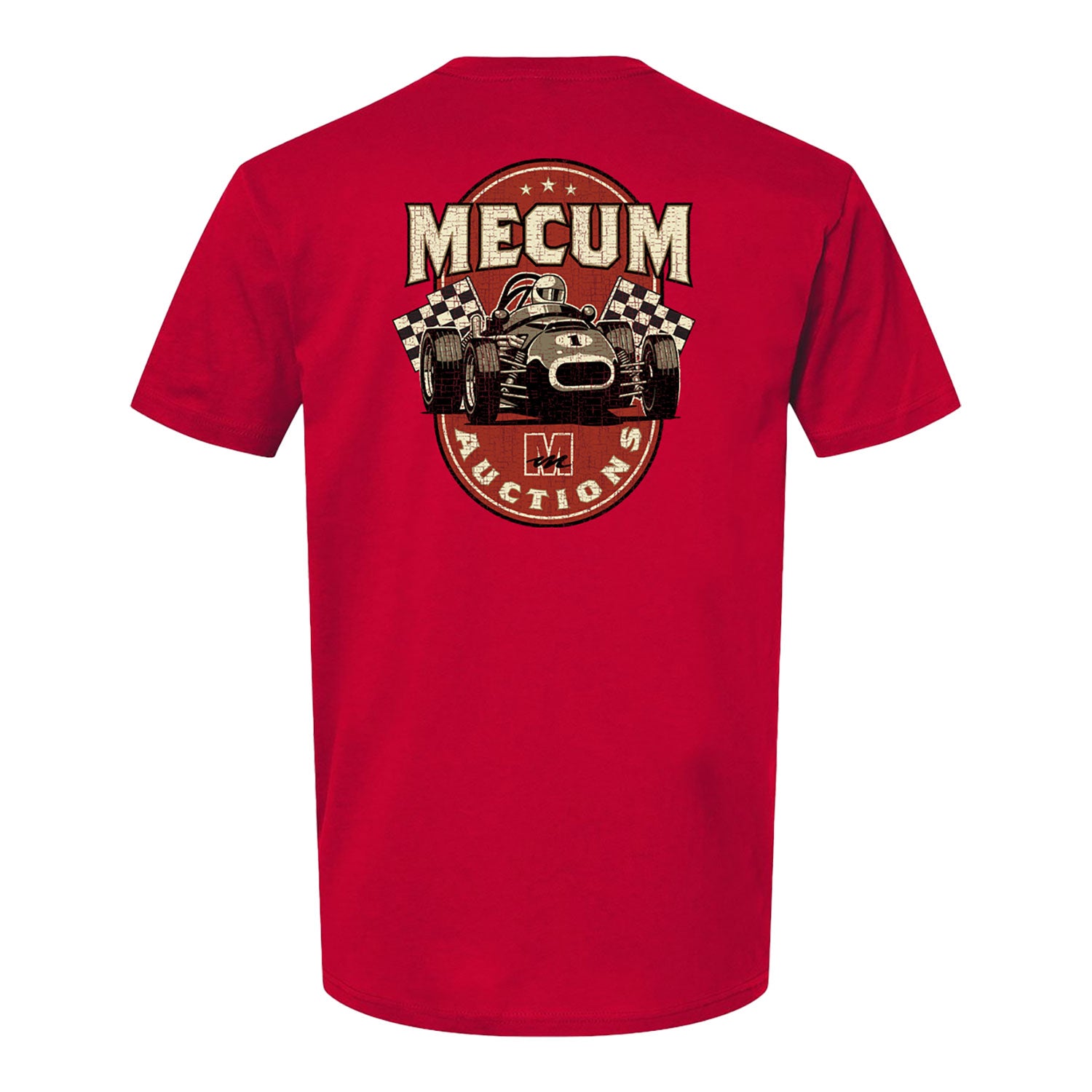Mecum Auction Mens Heather Maroon Checkered T-Shirt - Back View