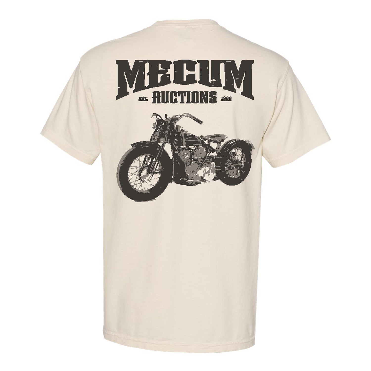 Mecum Auction Grunge Ivory Biker T-Shirt - Back View
