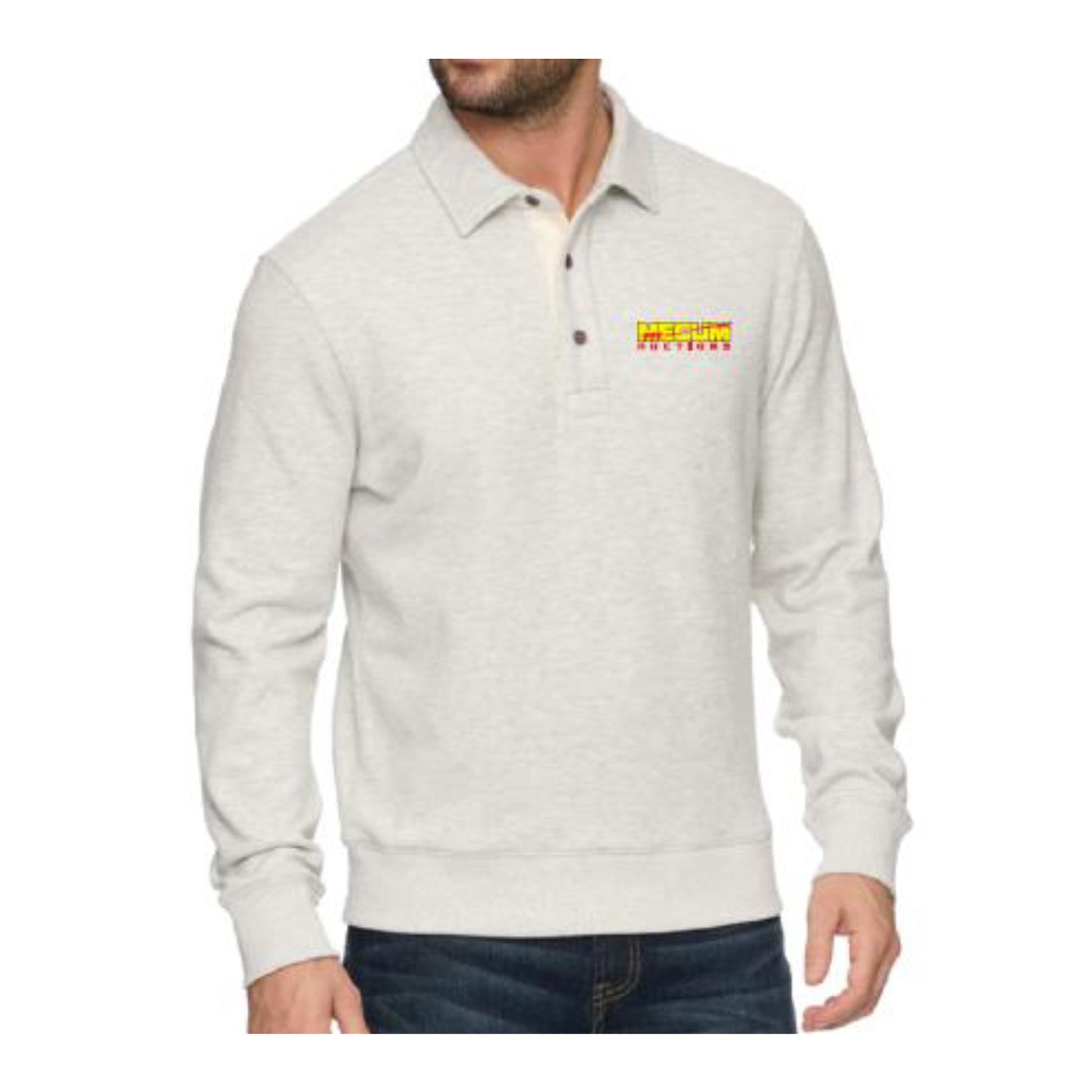 Mecum Auctions Grey Henley Long-Sleeve Polo - Front View
