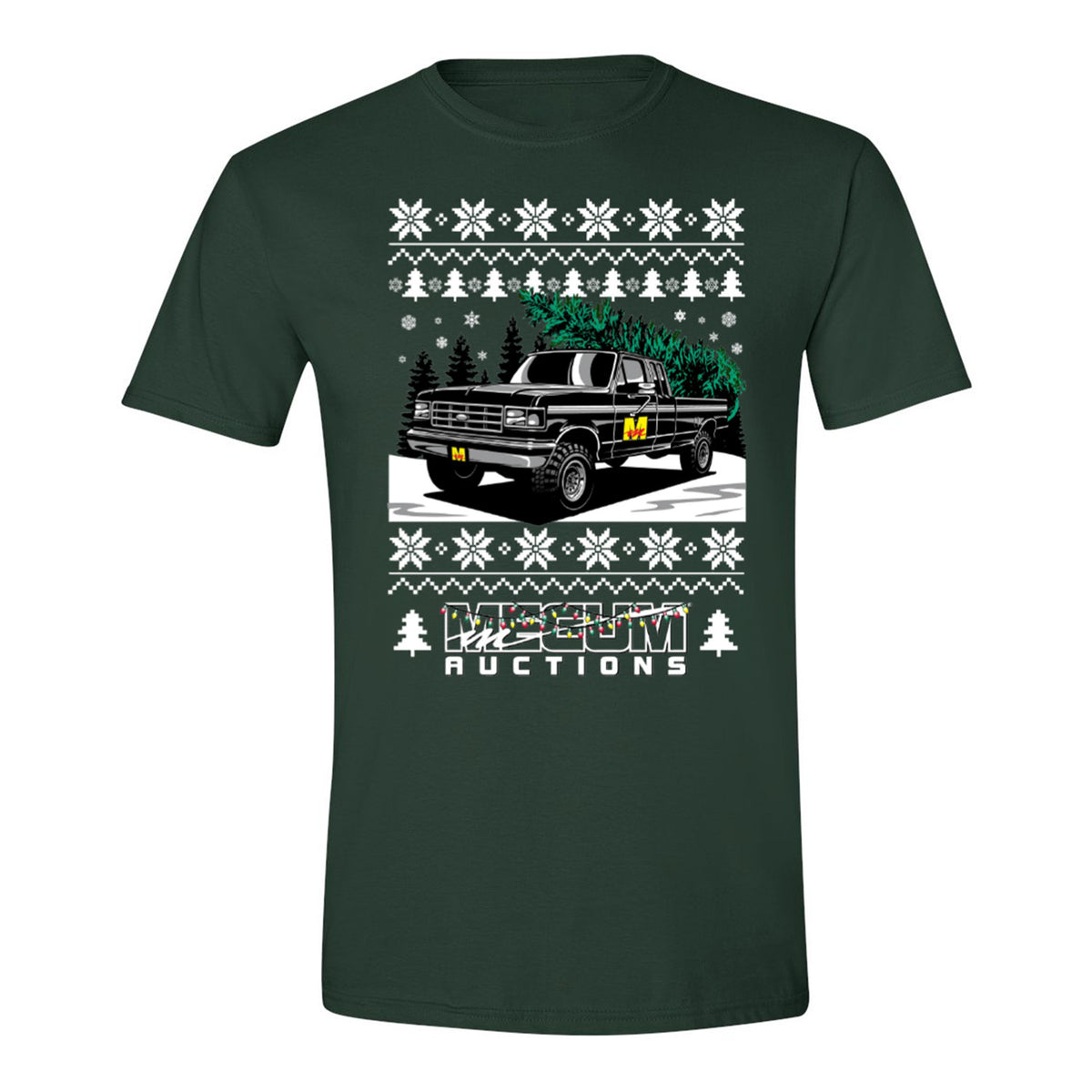 Mecum Auctions Green Christmas T-Shirt - Front View