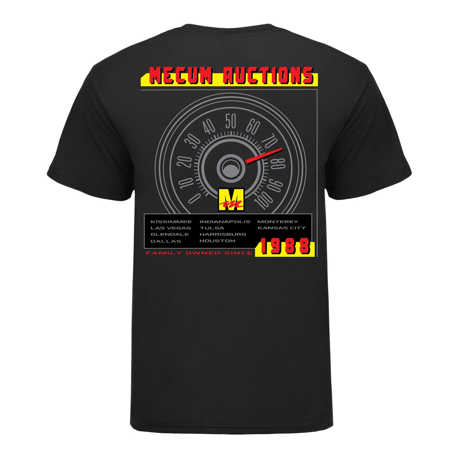 Mecum Auction Black Speedometer T-Shirt In Black - Back View