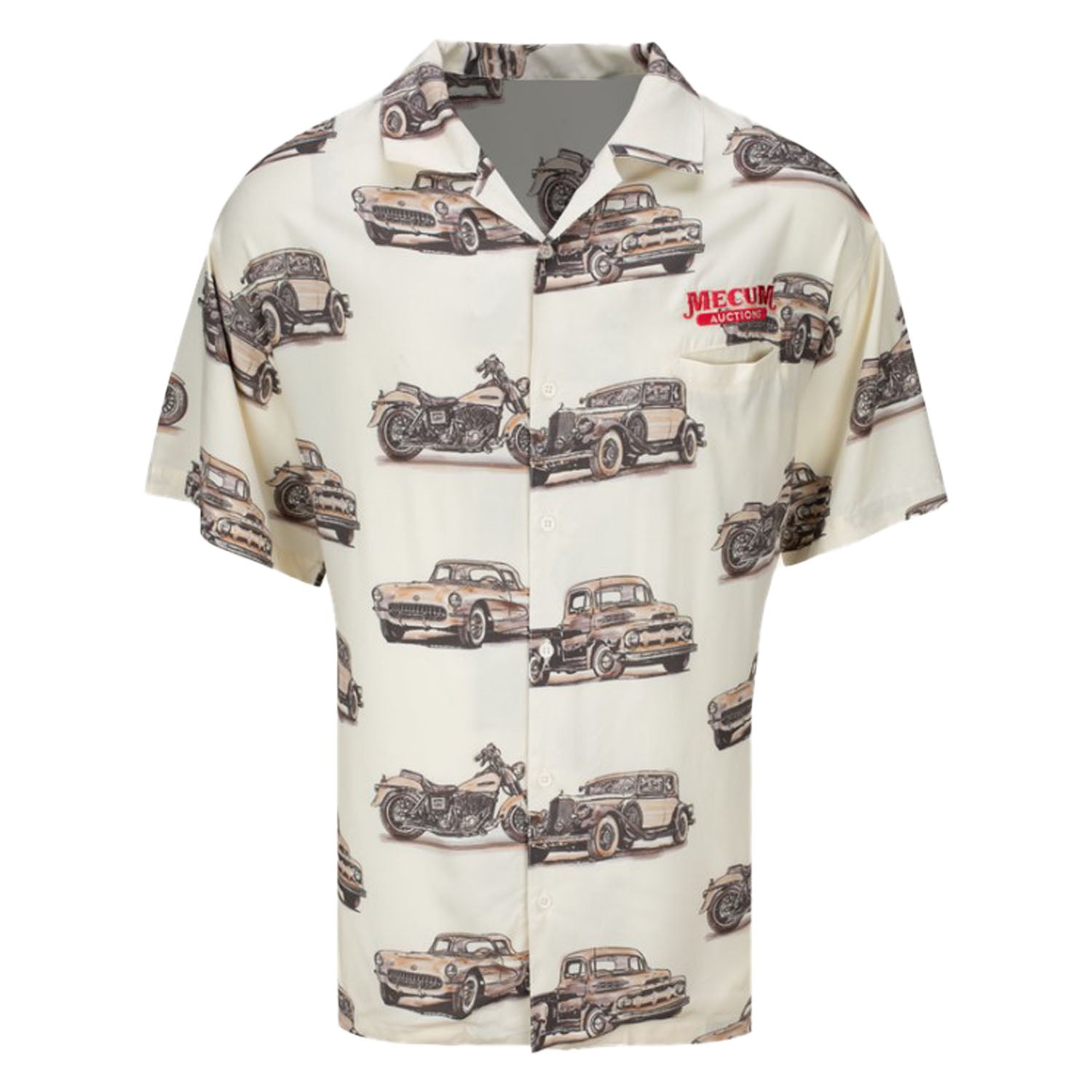 Mecum Auctions Beige Throwback Button Down T-Shirt - Front View