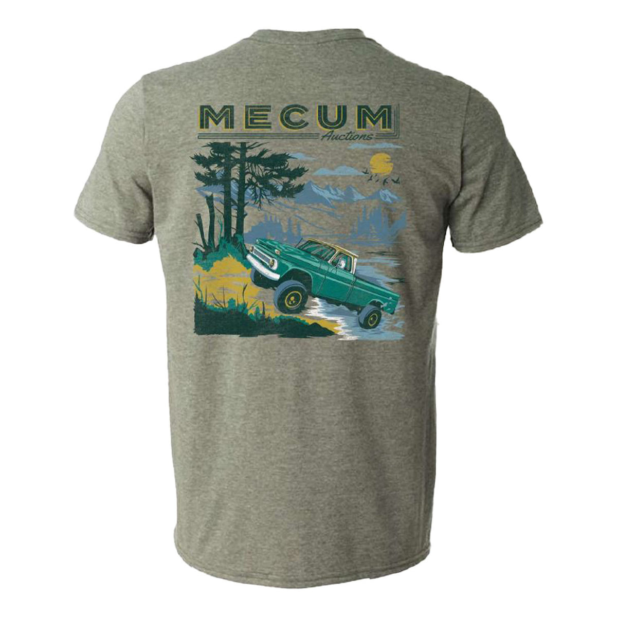 Mecum Auction Heather Military Green Truck T-Shirt - Back View