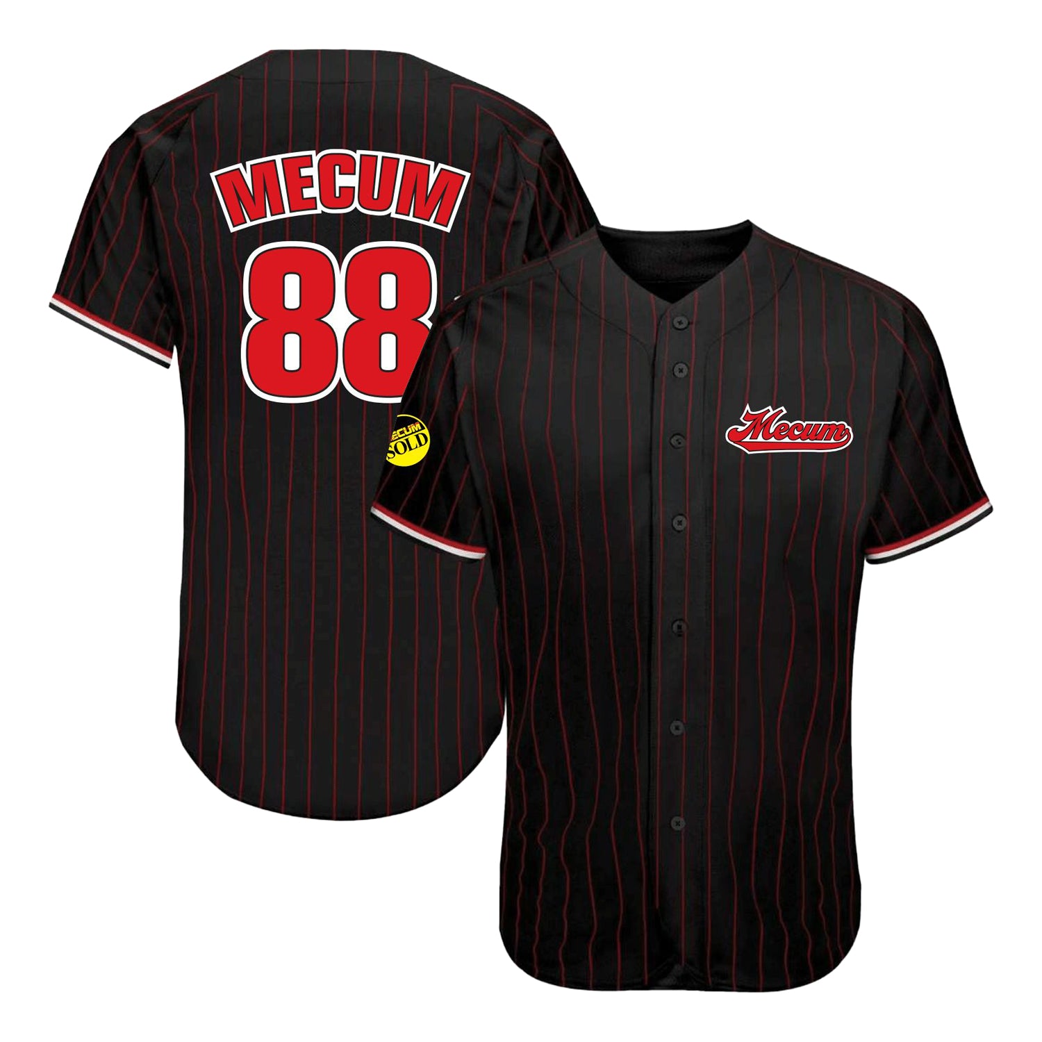 Mecum Auction Pinstripe Black Baseball Jersey - Combined Front & Back View