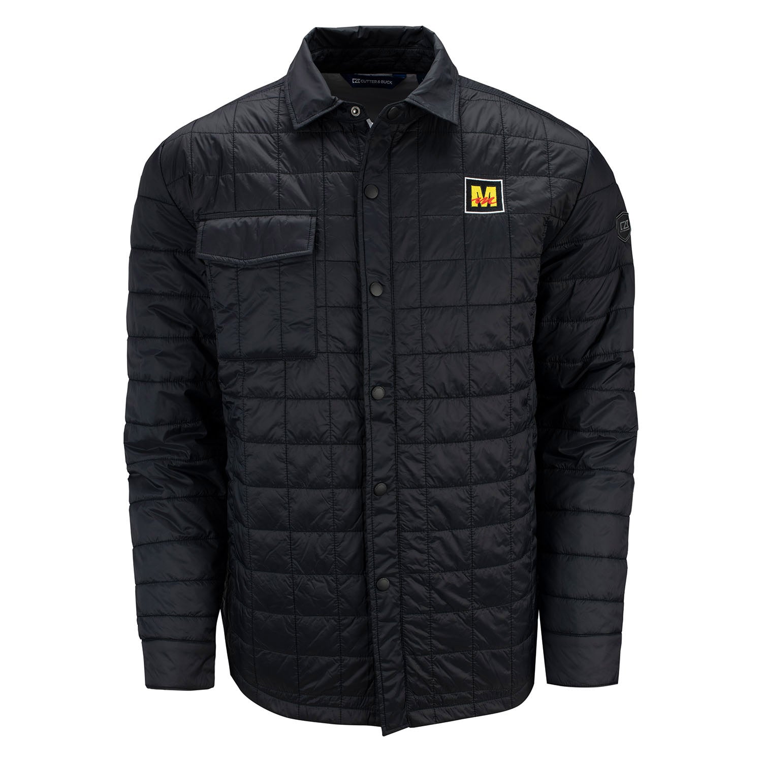 Mecum Embroidered Black Insulated Quilted Shirt Jacket - Front View